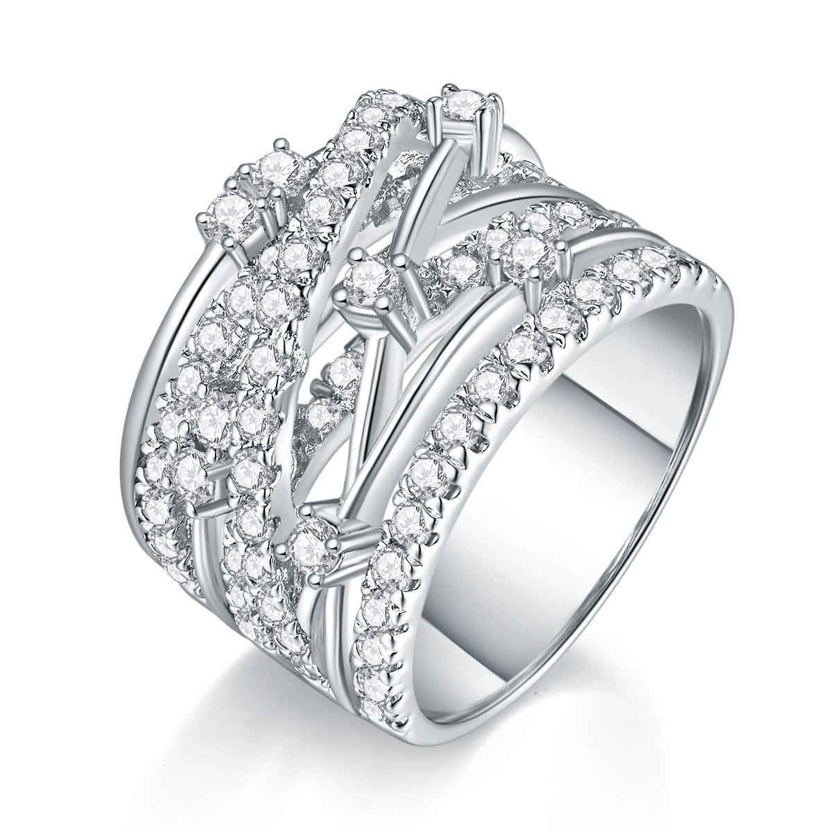 Anel Detalhes Cruzados Moissanite