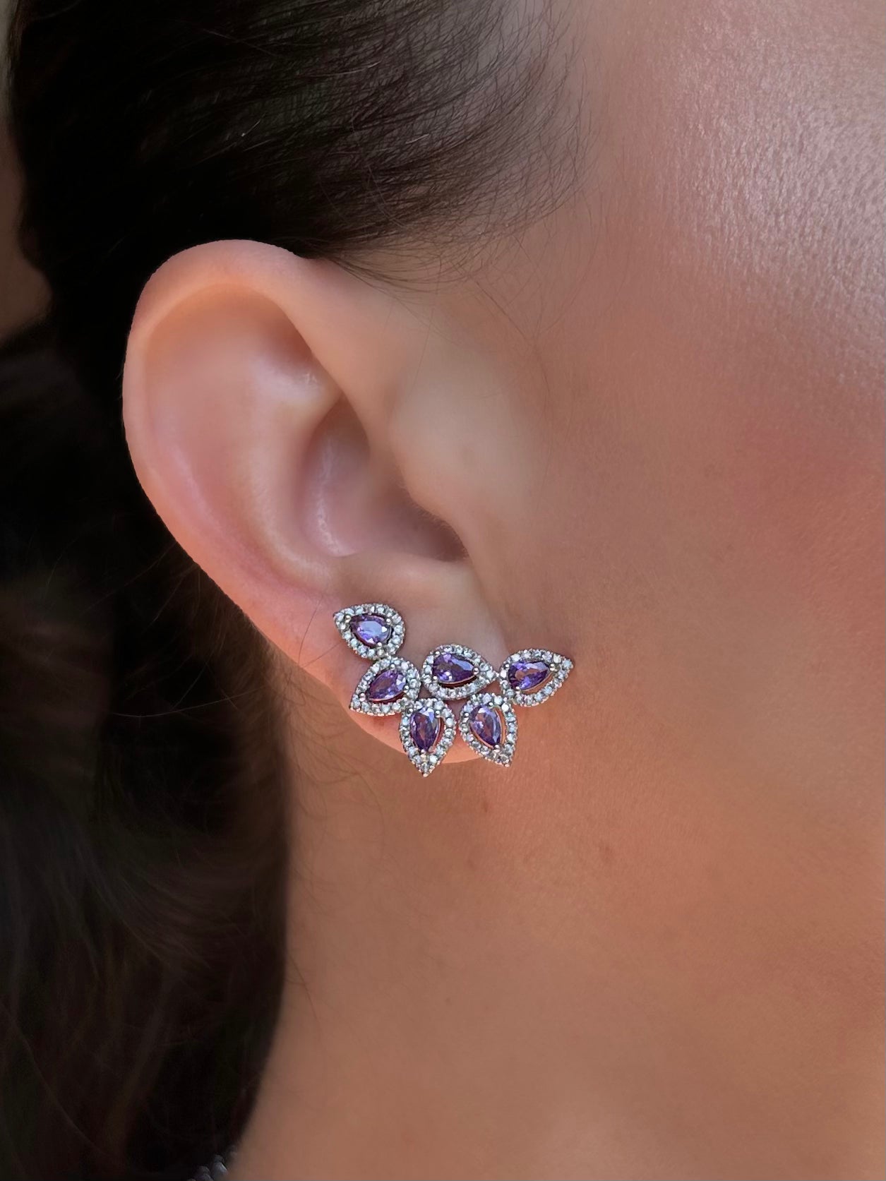 Brinco EarCuff Folhas Ametista