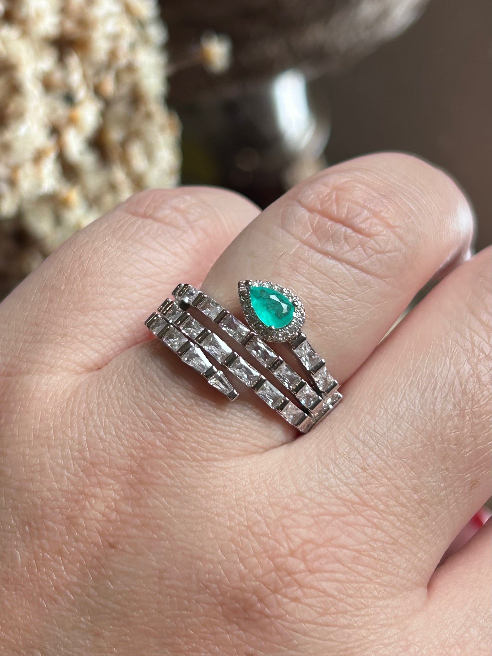 Anel 4 Linhas e Gota Turmalina