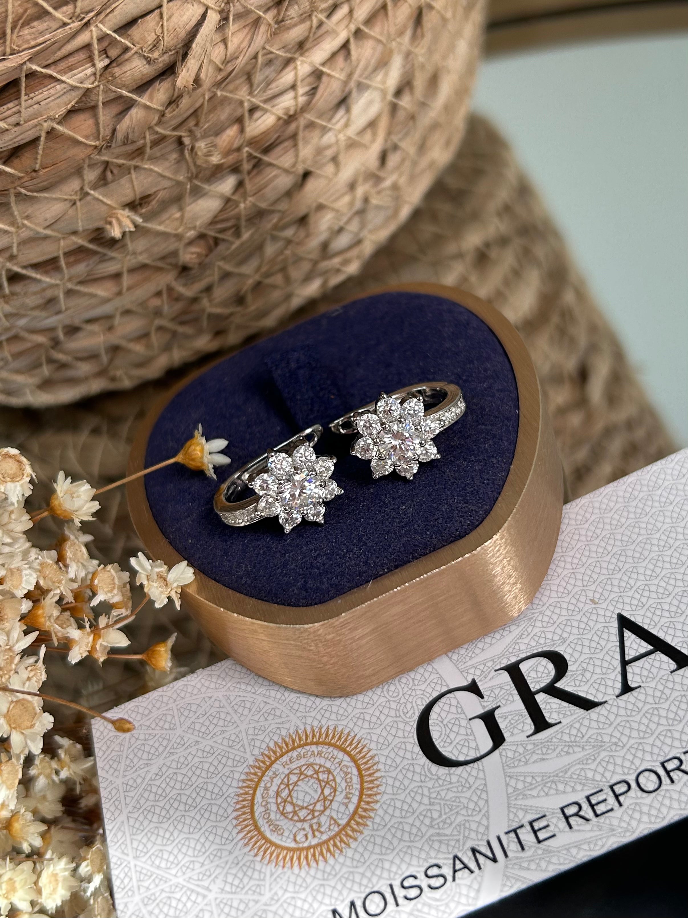 Brinco Argola Flower Moissanite