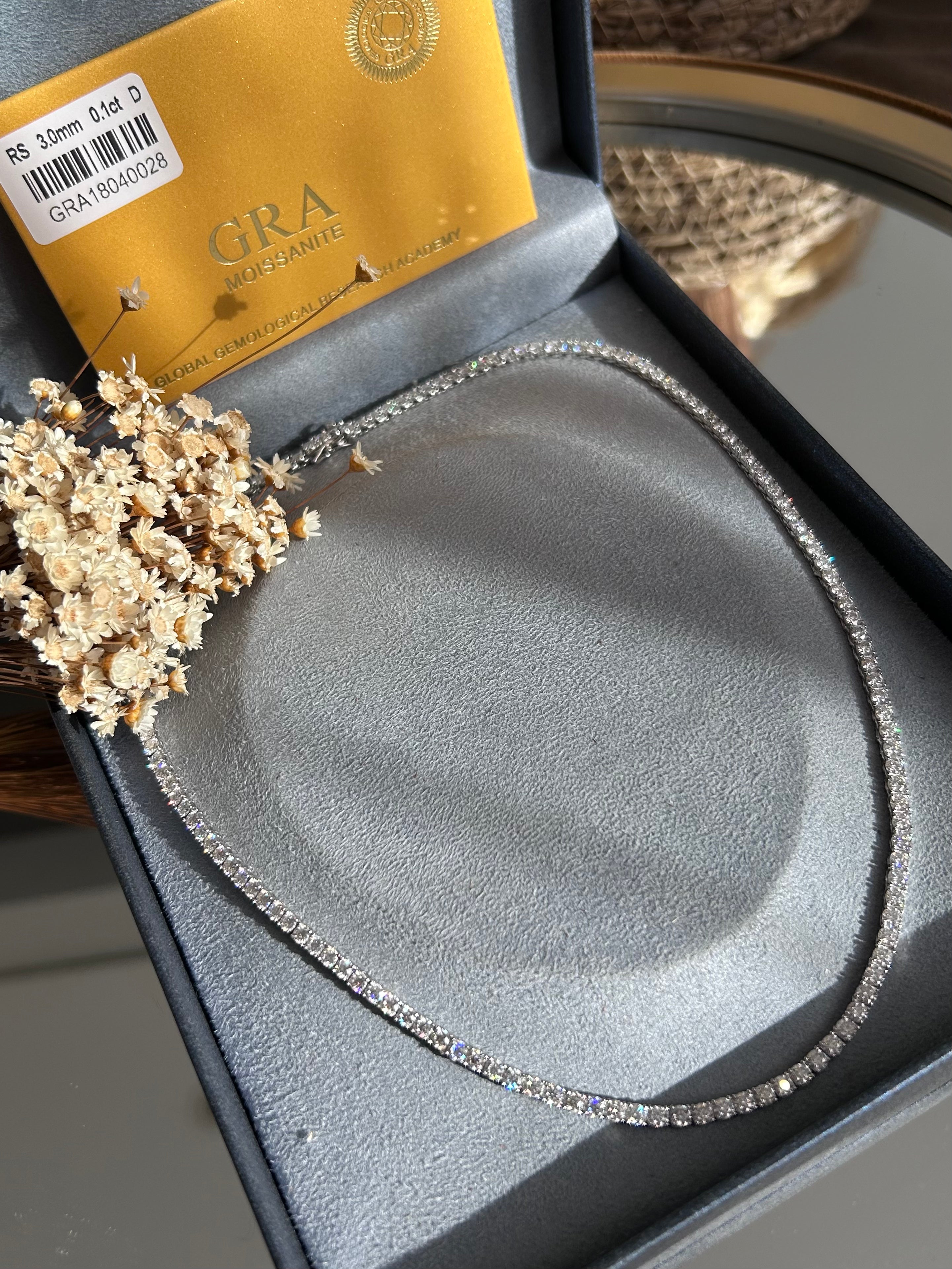 Colar Riviera Moissanite 3.0 mm 0,1CT 43cm (10 pontos)