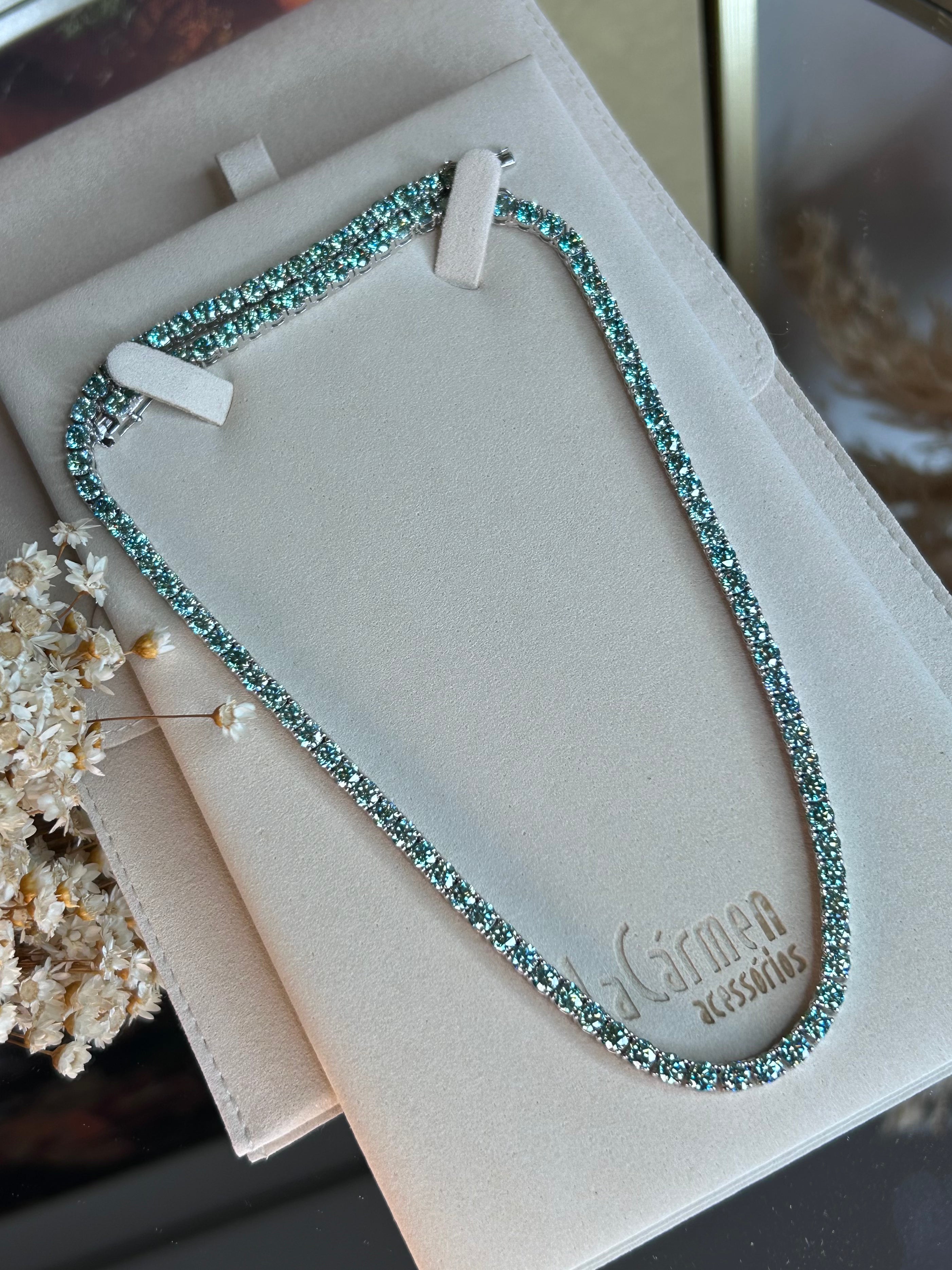 Colar Riviera Moissanite 4.0 mm 0,3CT Bluish Green 43cm (30 pontos)