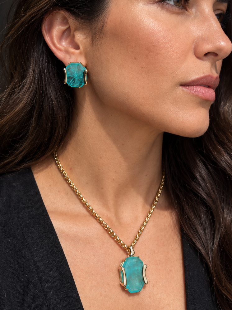 Conjunto brinco e Colar Letícia Turmalina Azul