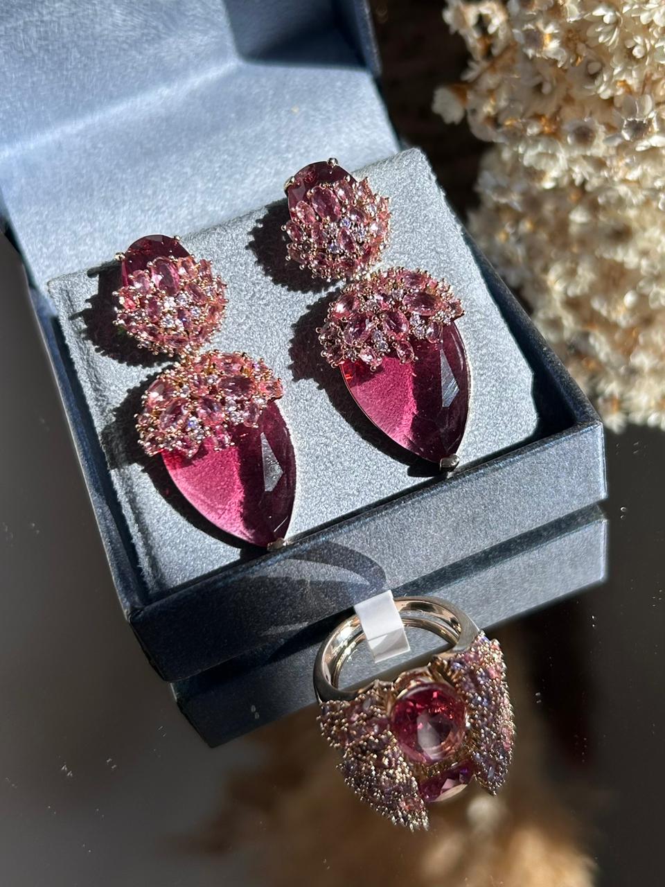 Conjunto Brinco e Anel Rosé