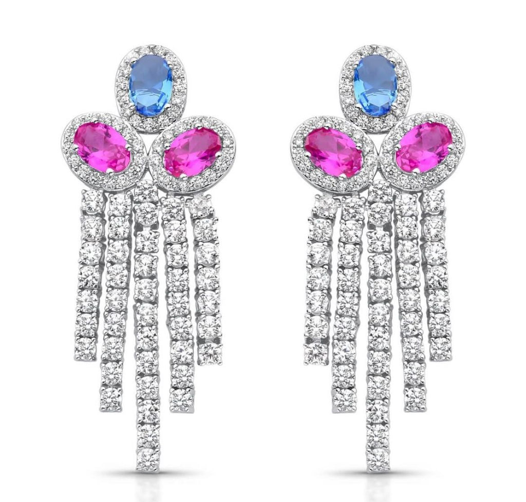 Brinco Franjas Tanzanita e Safira Rosa