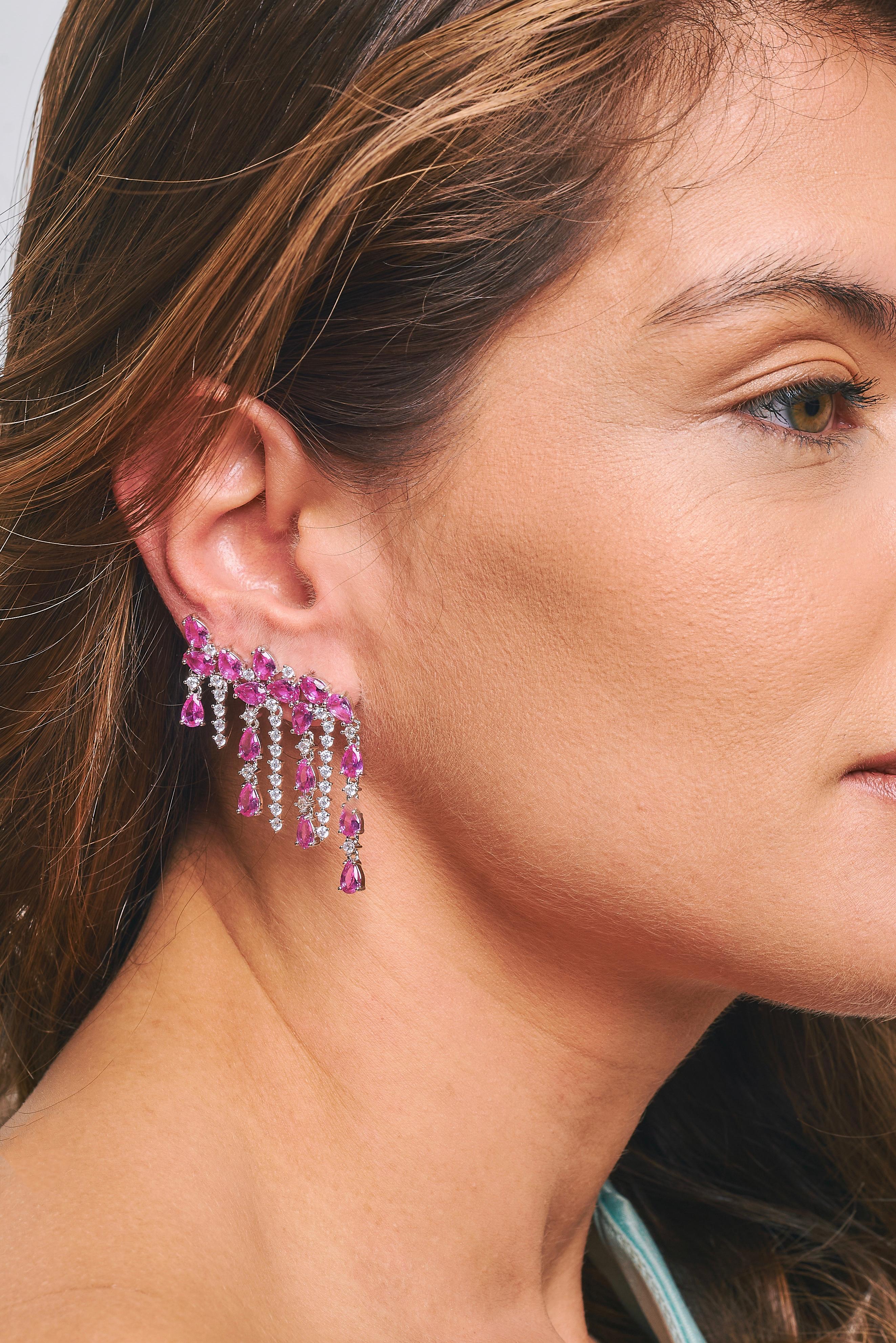 Brinco EarCuff Franjas Safira Rosa/Pink