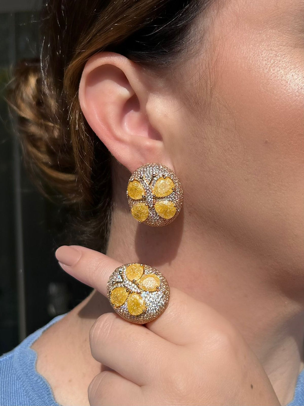 Conjunto Anel e Brinco Libélula Yellow Fancy