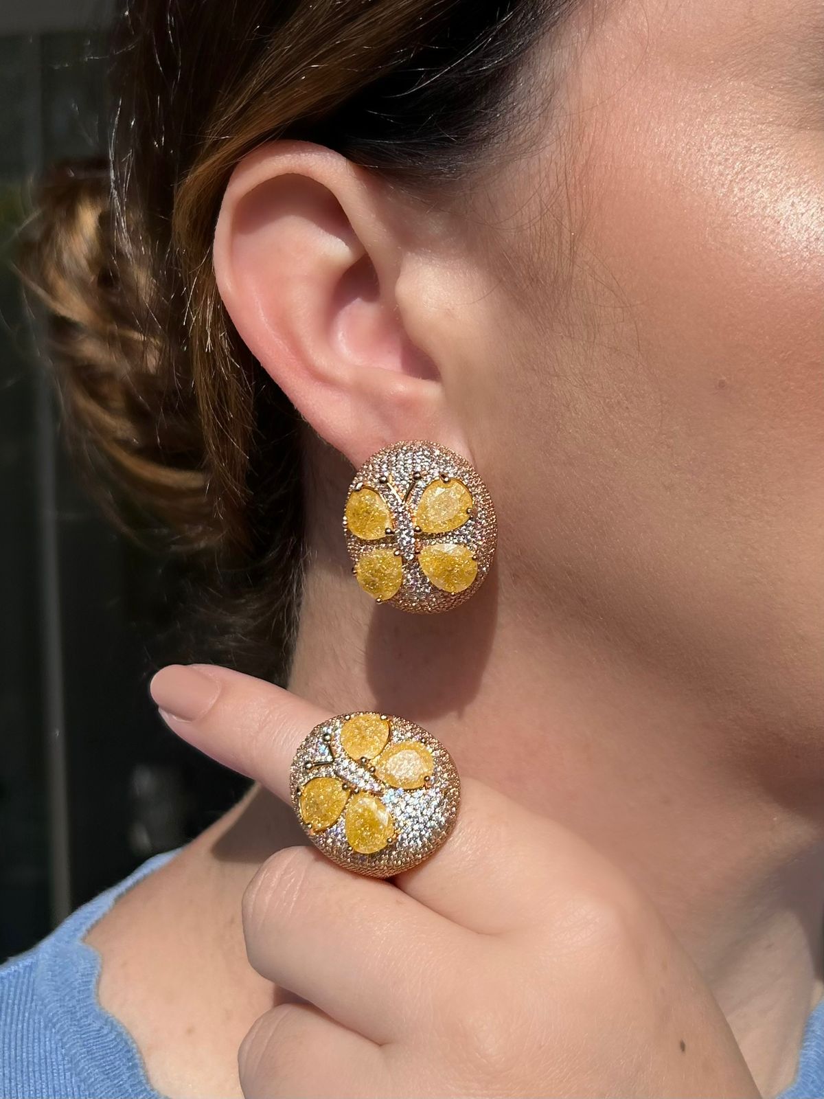 Conjunto Anel e Brinco Libélula Yellow Fancy