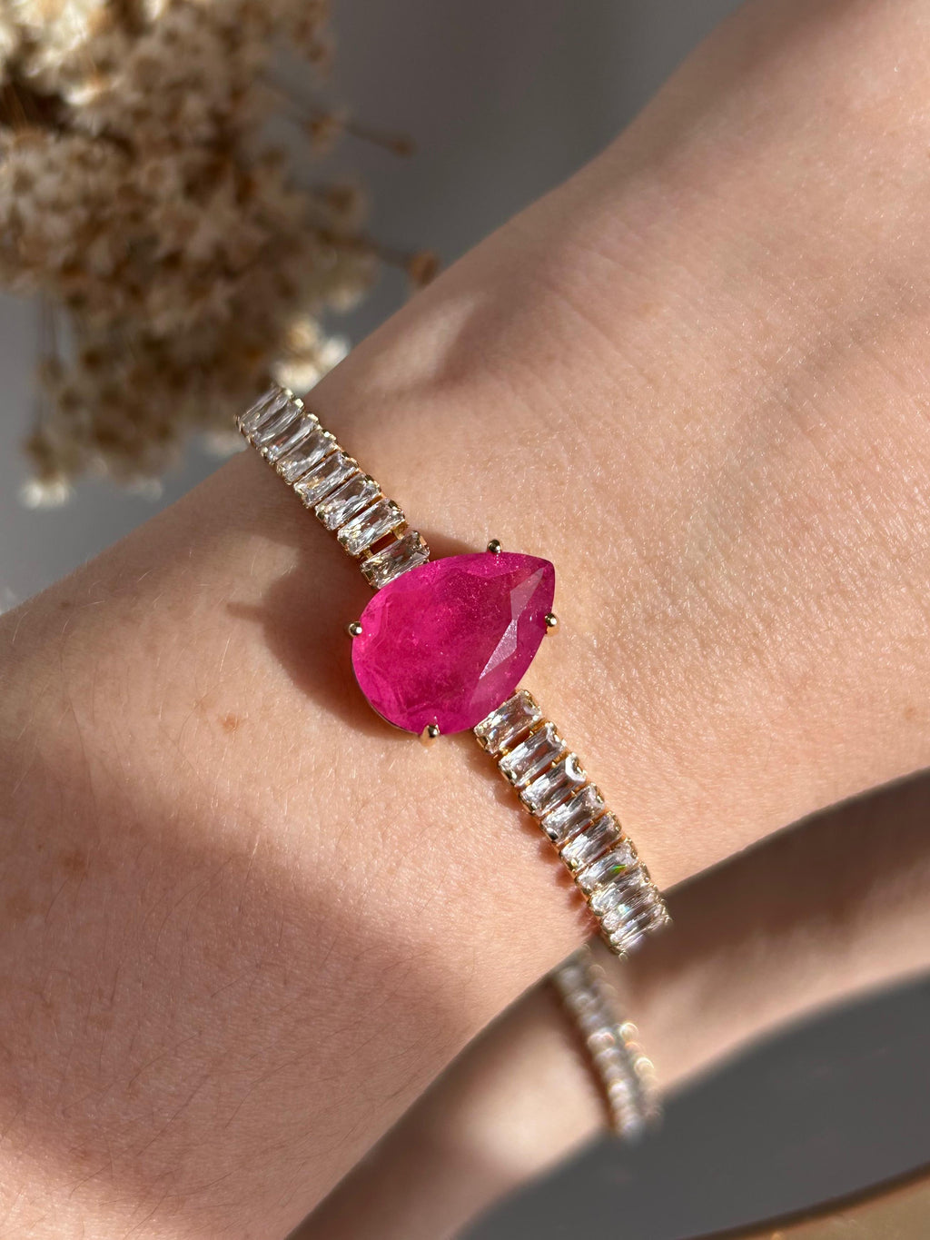 Pulseira Riviera Baguetes Gota Pink