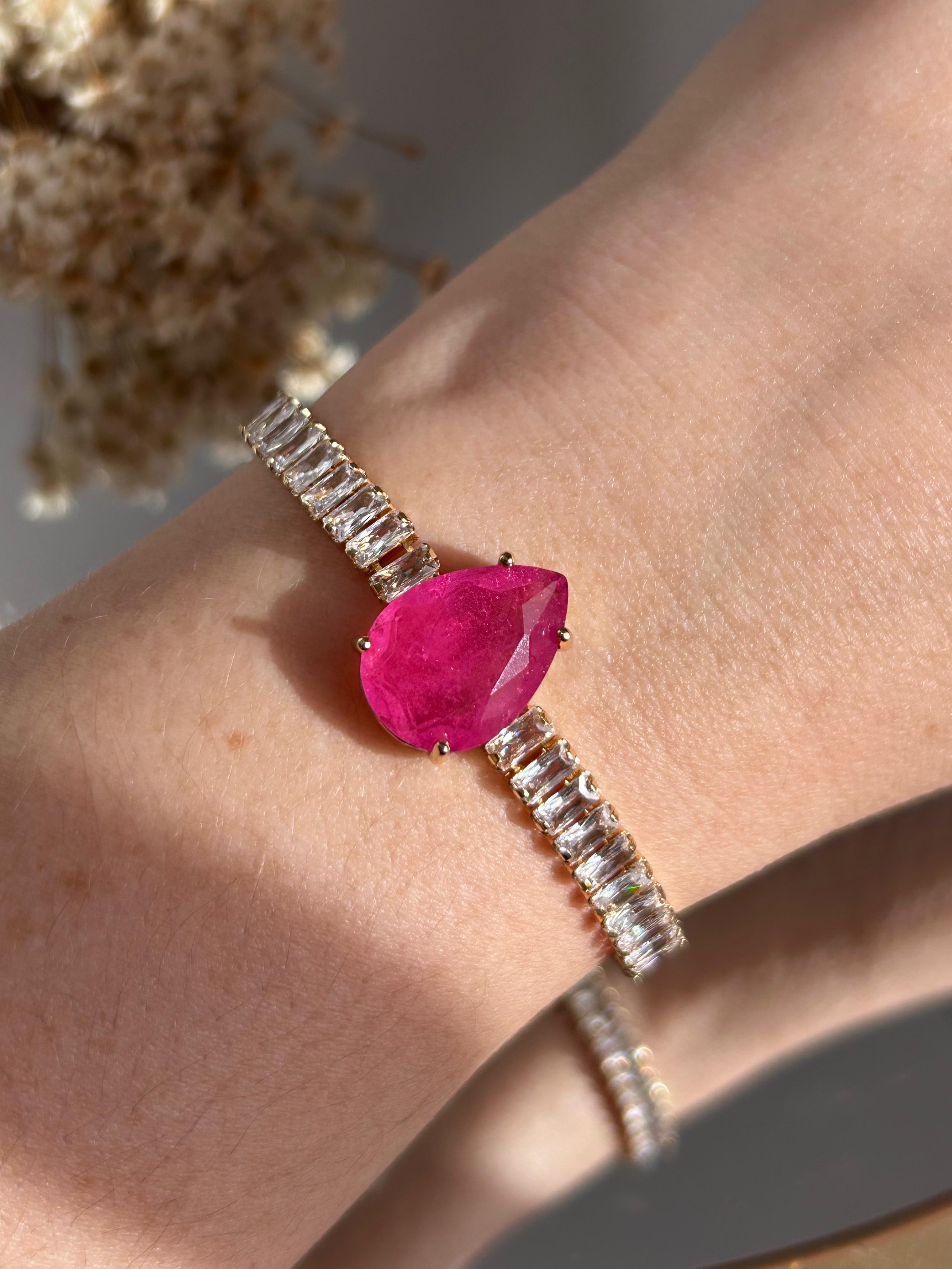 Pulseira Riviera Baguetes Gota Pink