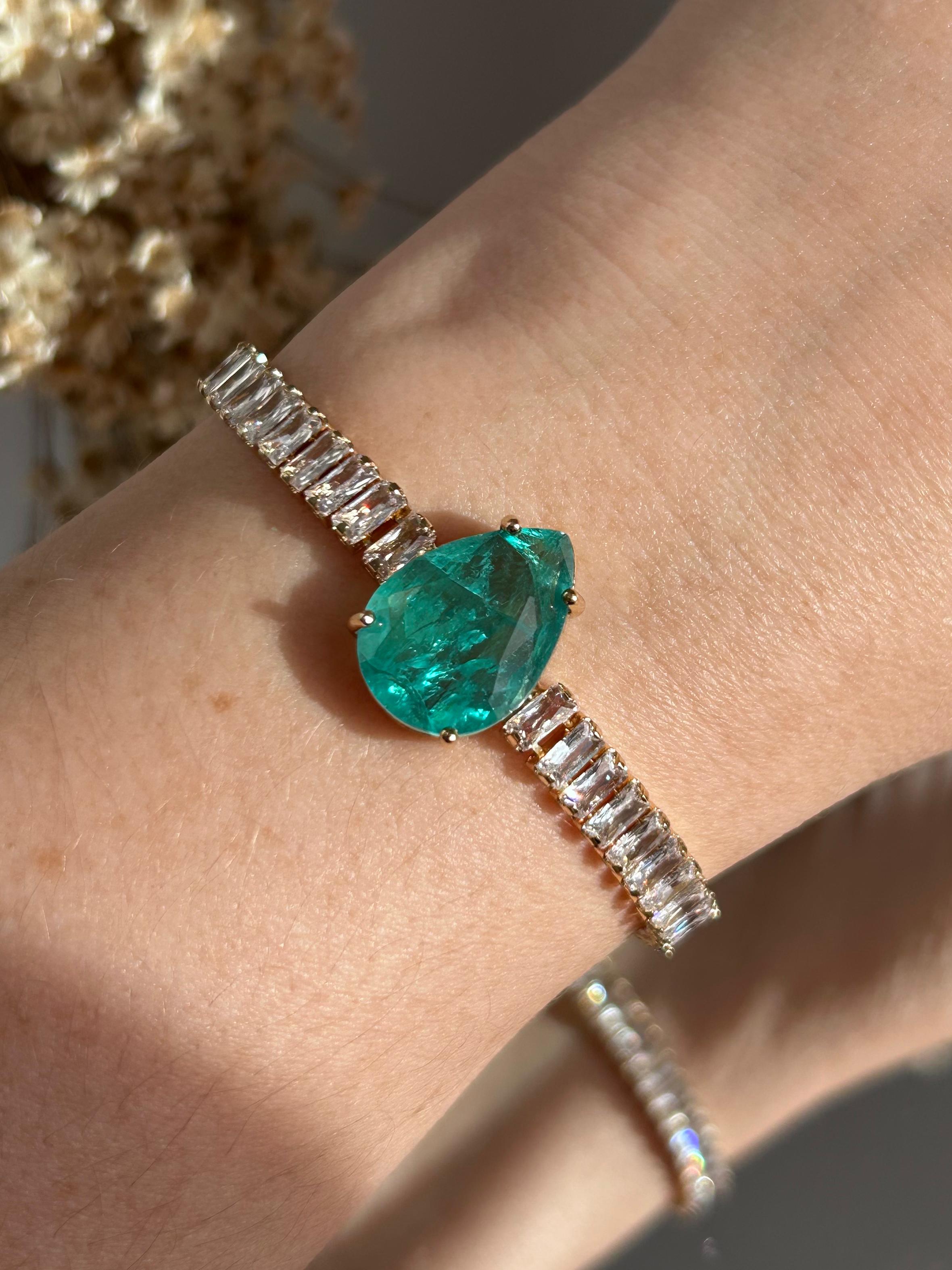 Pulseira Riviera Baguetes Gota Verde