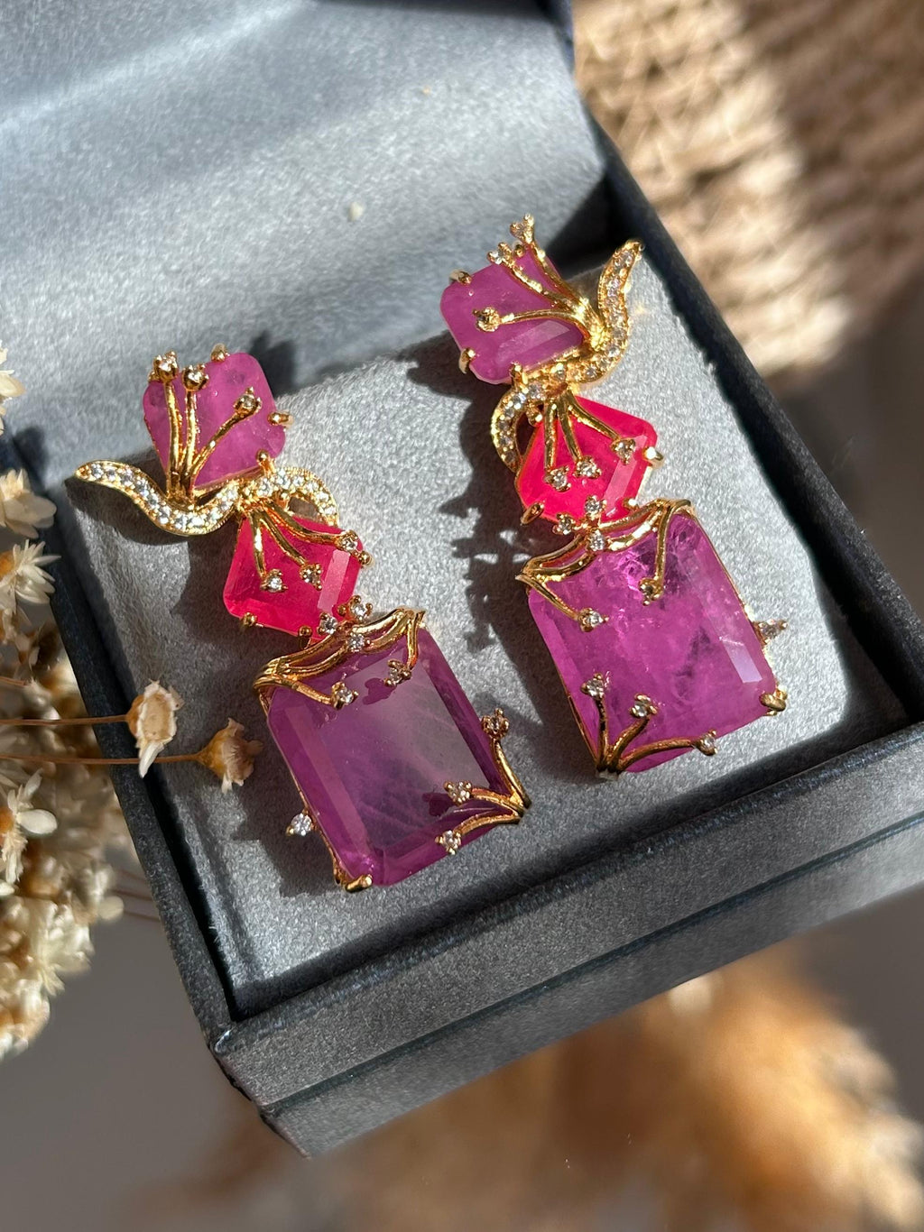 Conjunto Anel e Brinco Fucsia e Pink