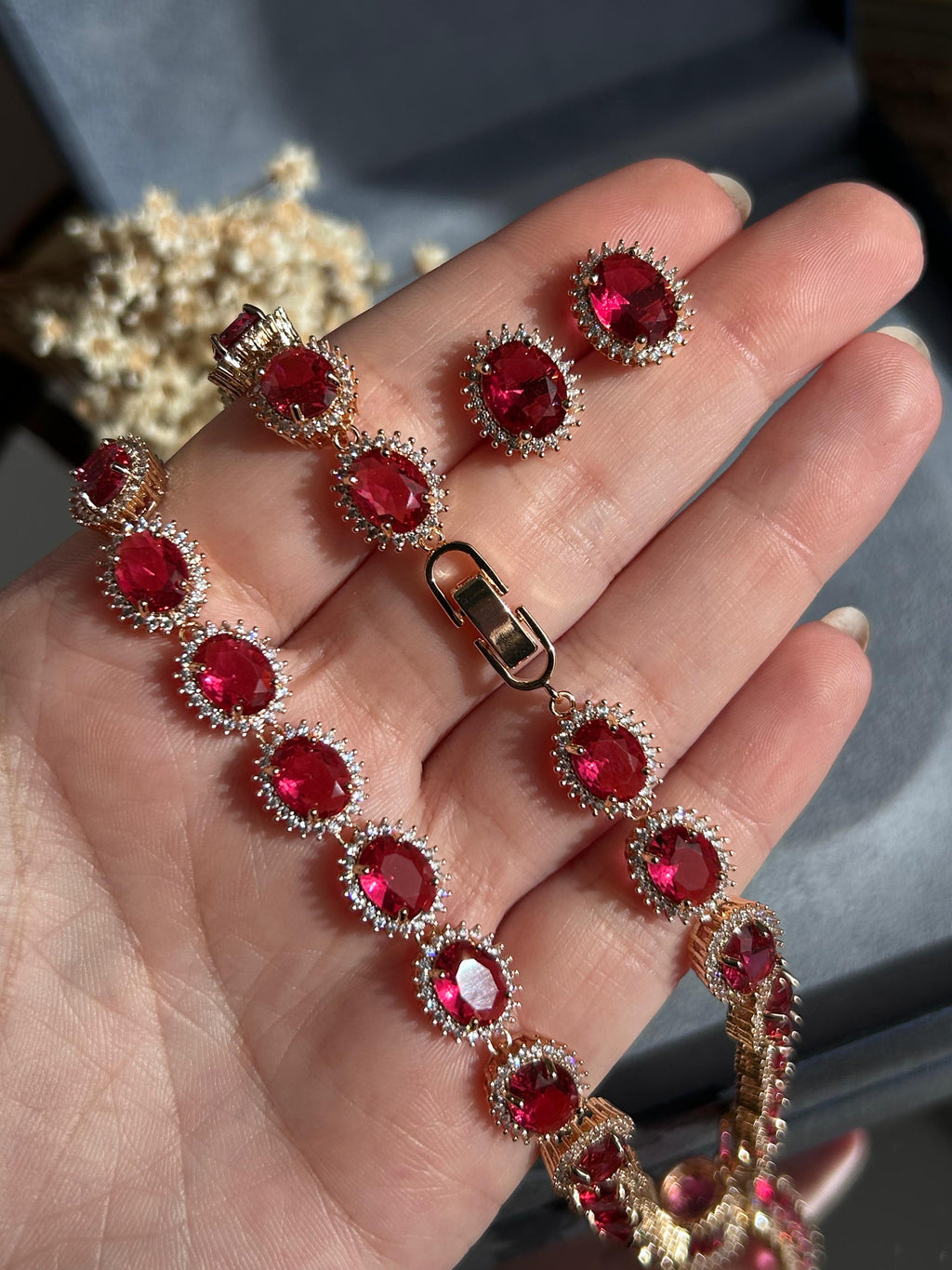 Conjunto Brinco e Colar Riviera Rubelita Oval