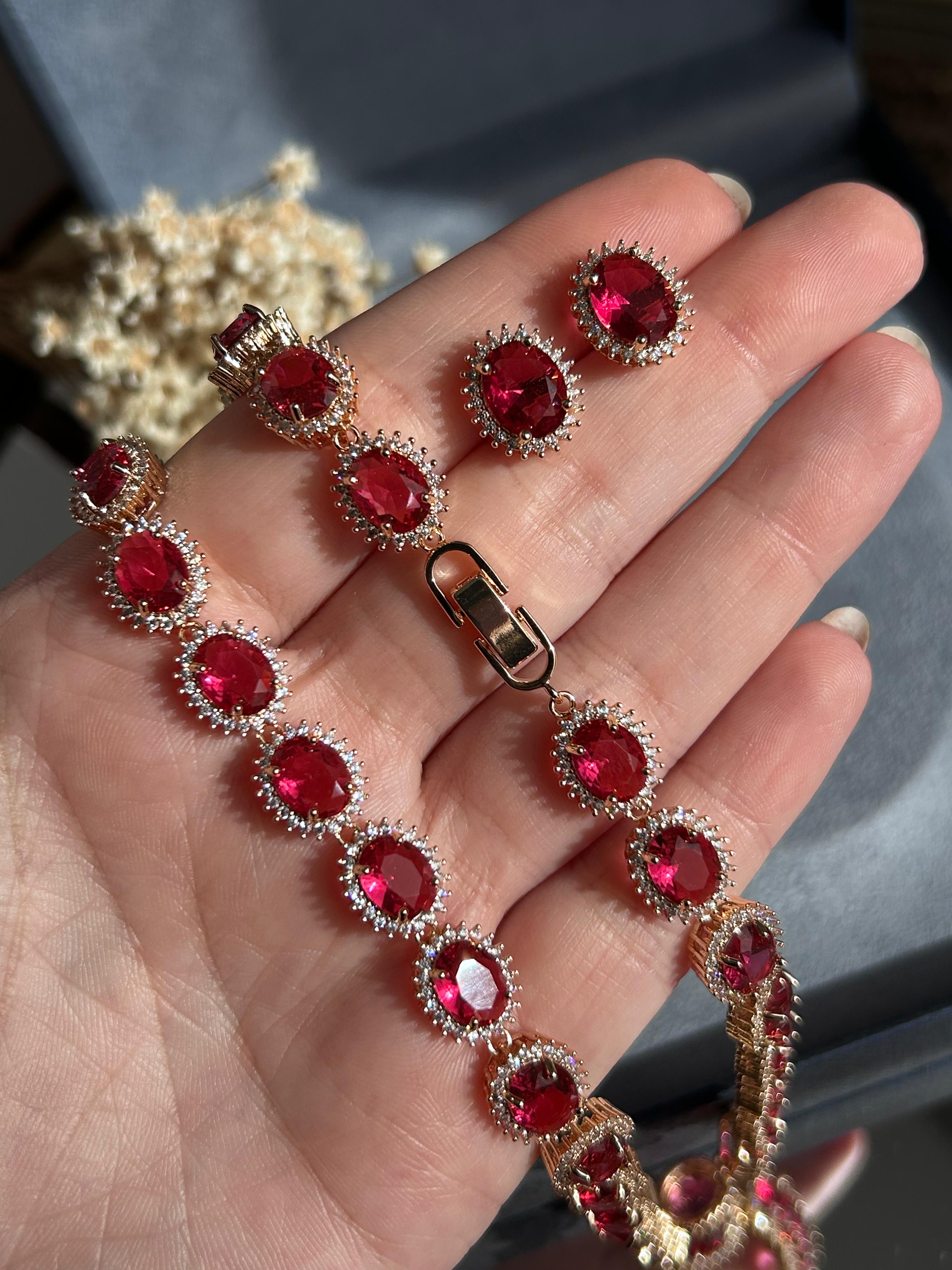 Conjunto Brinco e Colar Riviera Rubelita Oval