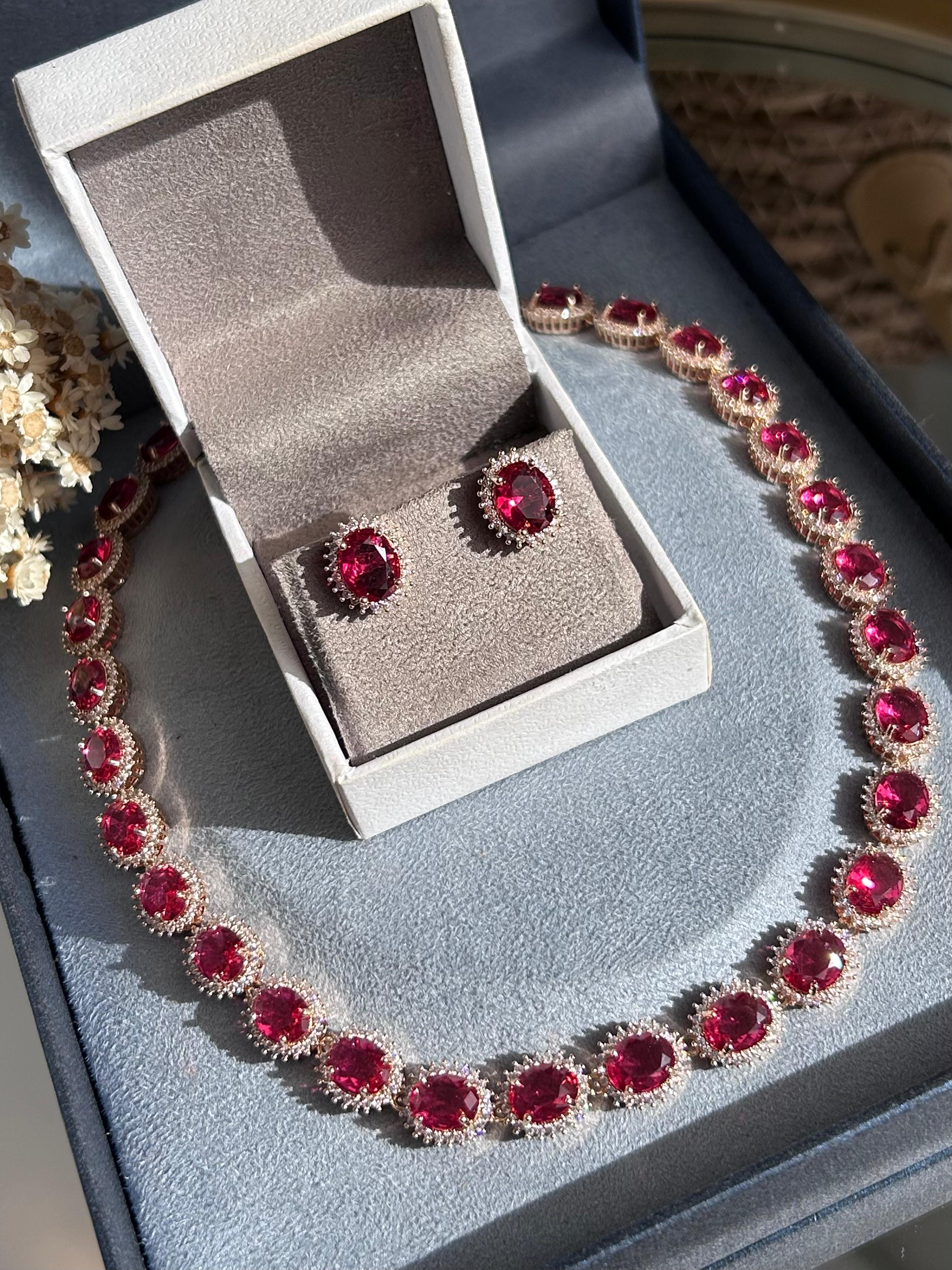 Conjunto Brinco e Colar Riviera Rubelita Oval