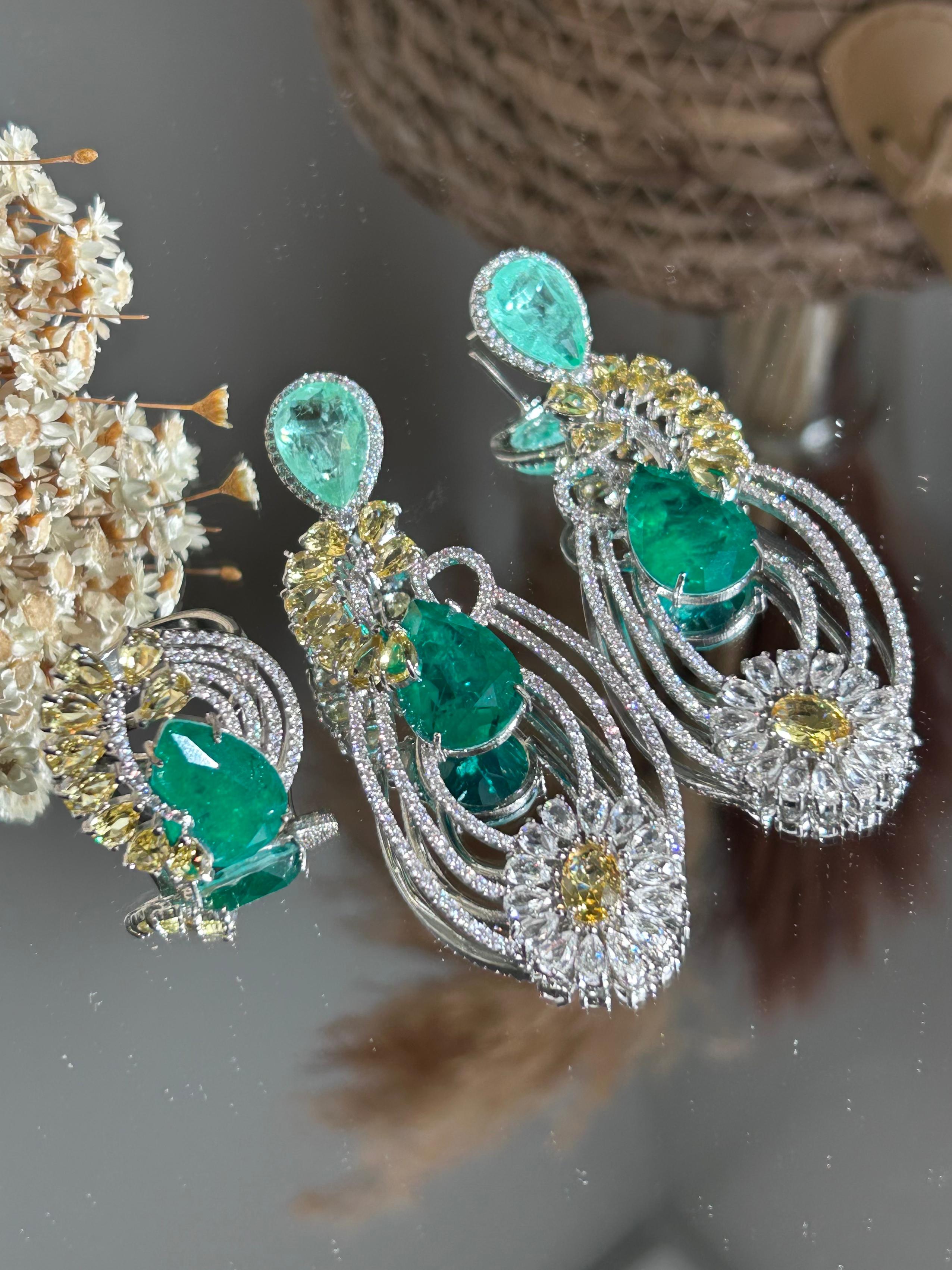 Conjunto Anel e Brinco Caterine Turmalina/Esmeralda e Fancy Yellow
