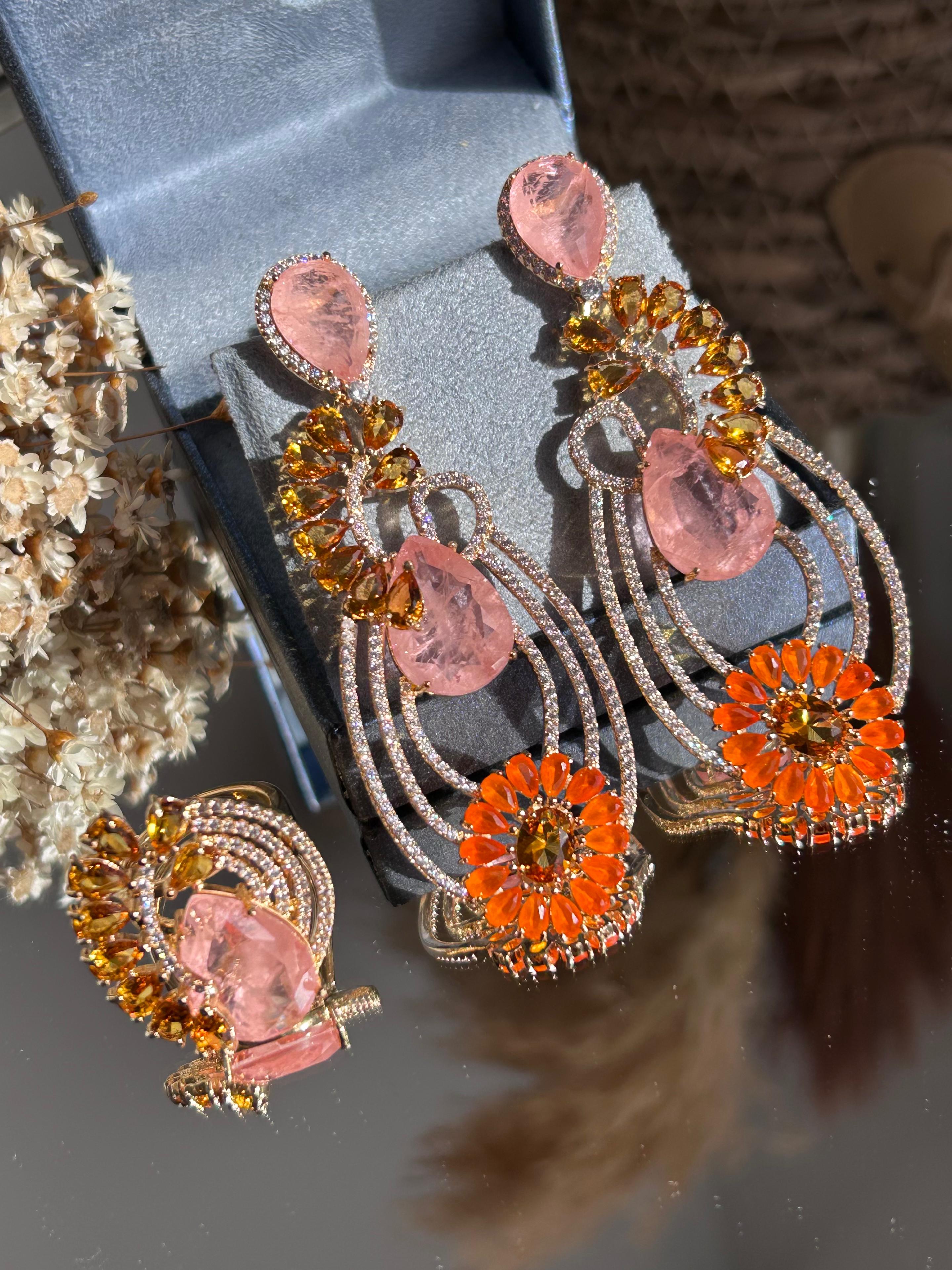Conjunto Anel e Brinco Caterine Tangerina e Morganita