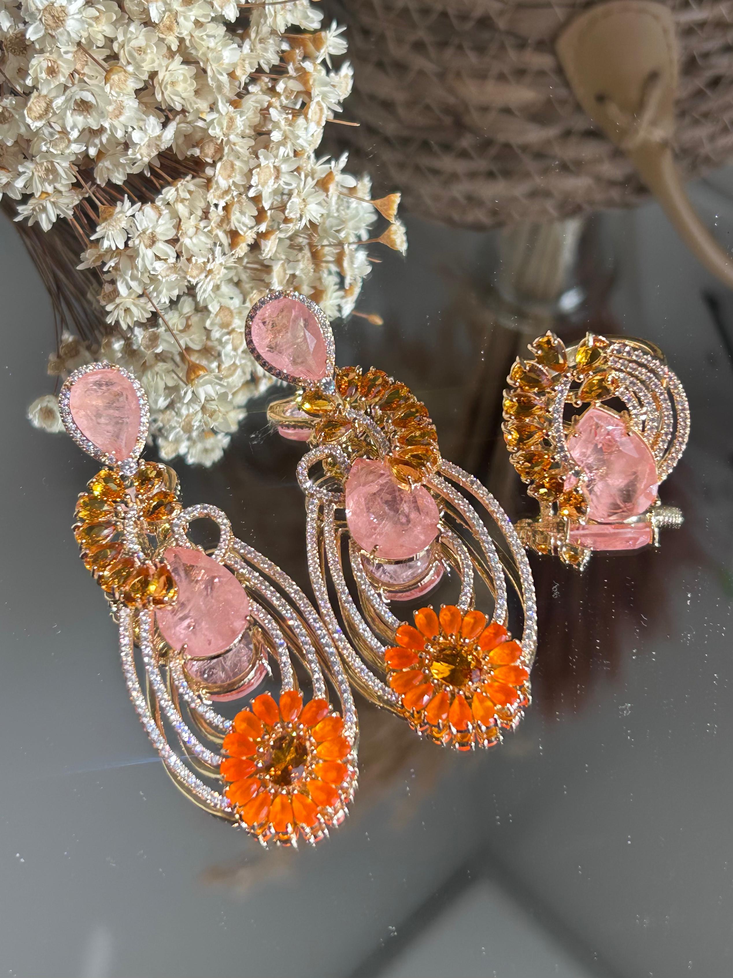 Conjunto Anel e Brinco Caterine Tangerina e Morganita