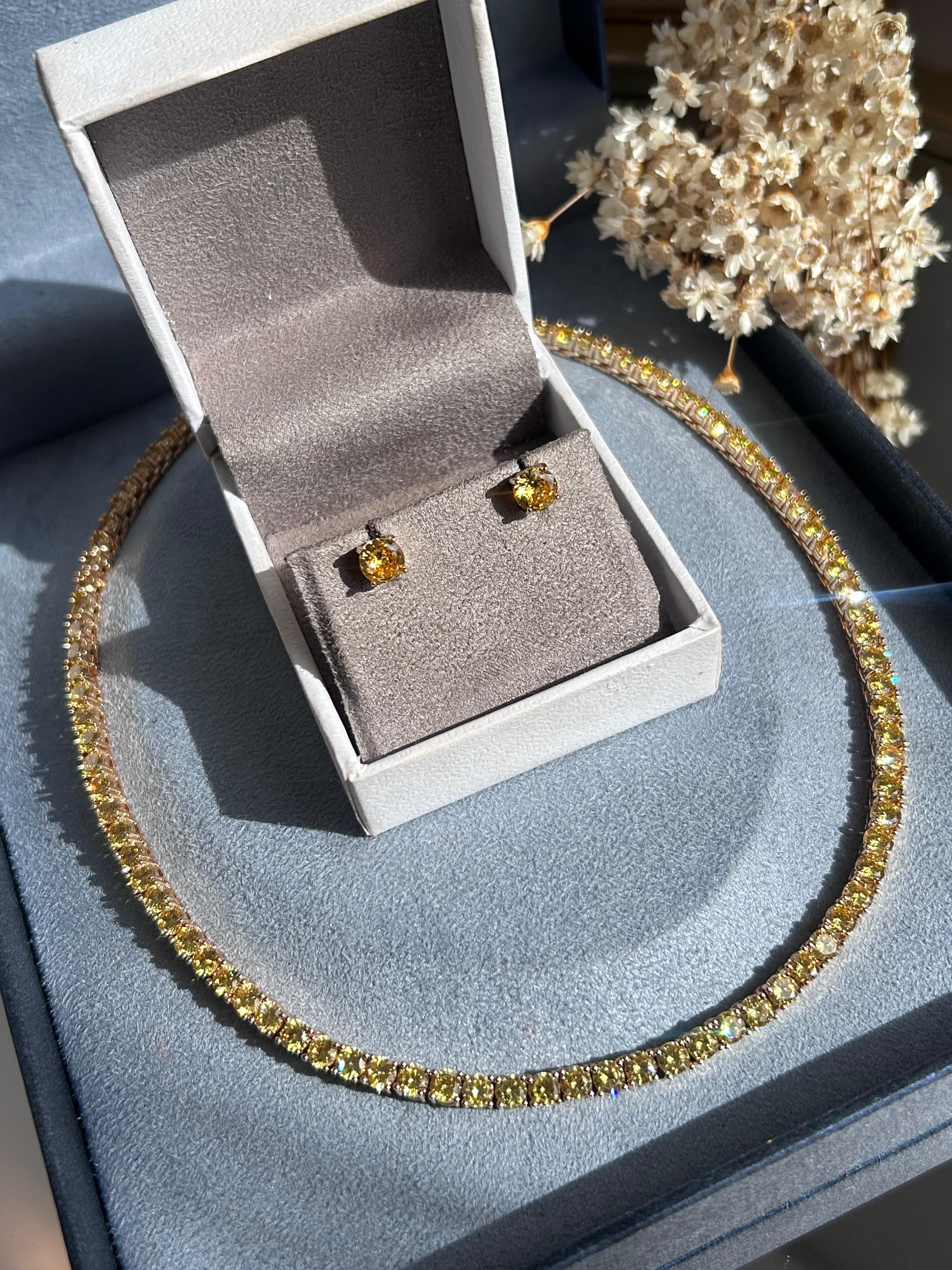 Conjunto Brinco e Colar Riviera Fancy Yellow Dourado