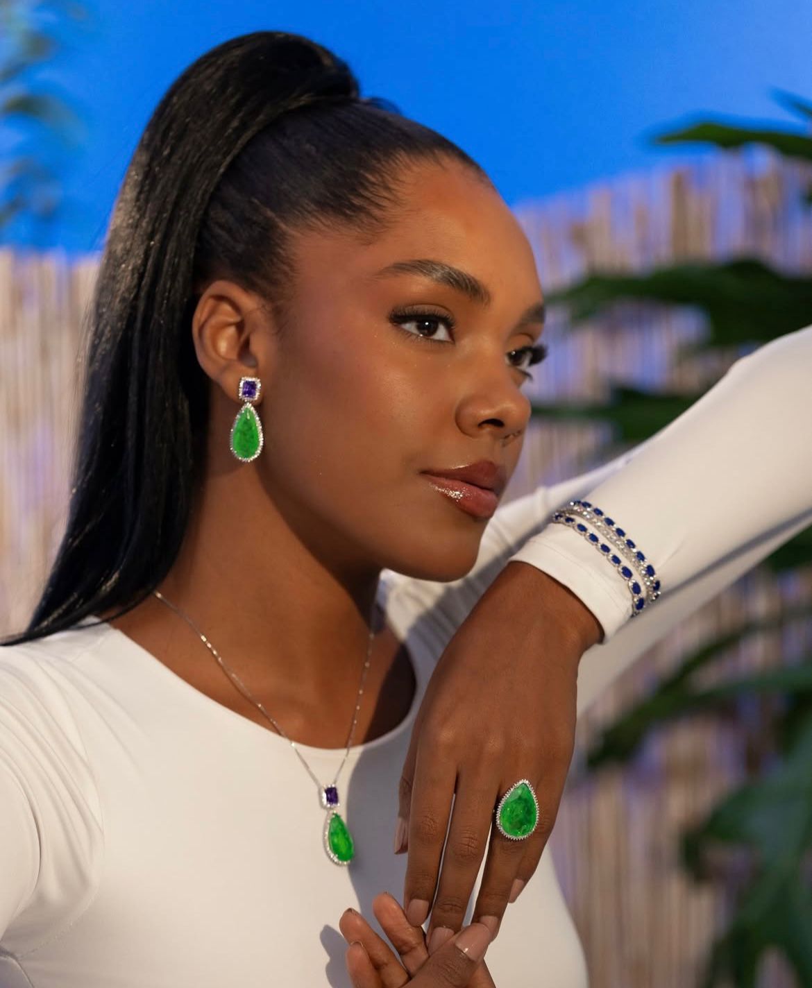 Brinco Luxo Jade e Ametista