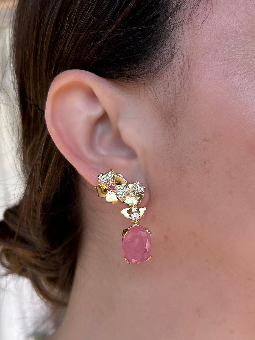Brinco EarCuff Flower Rosa