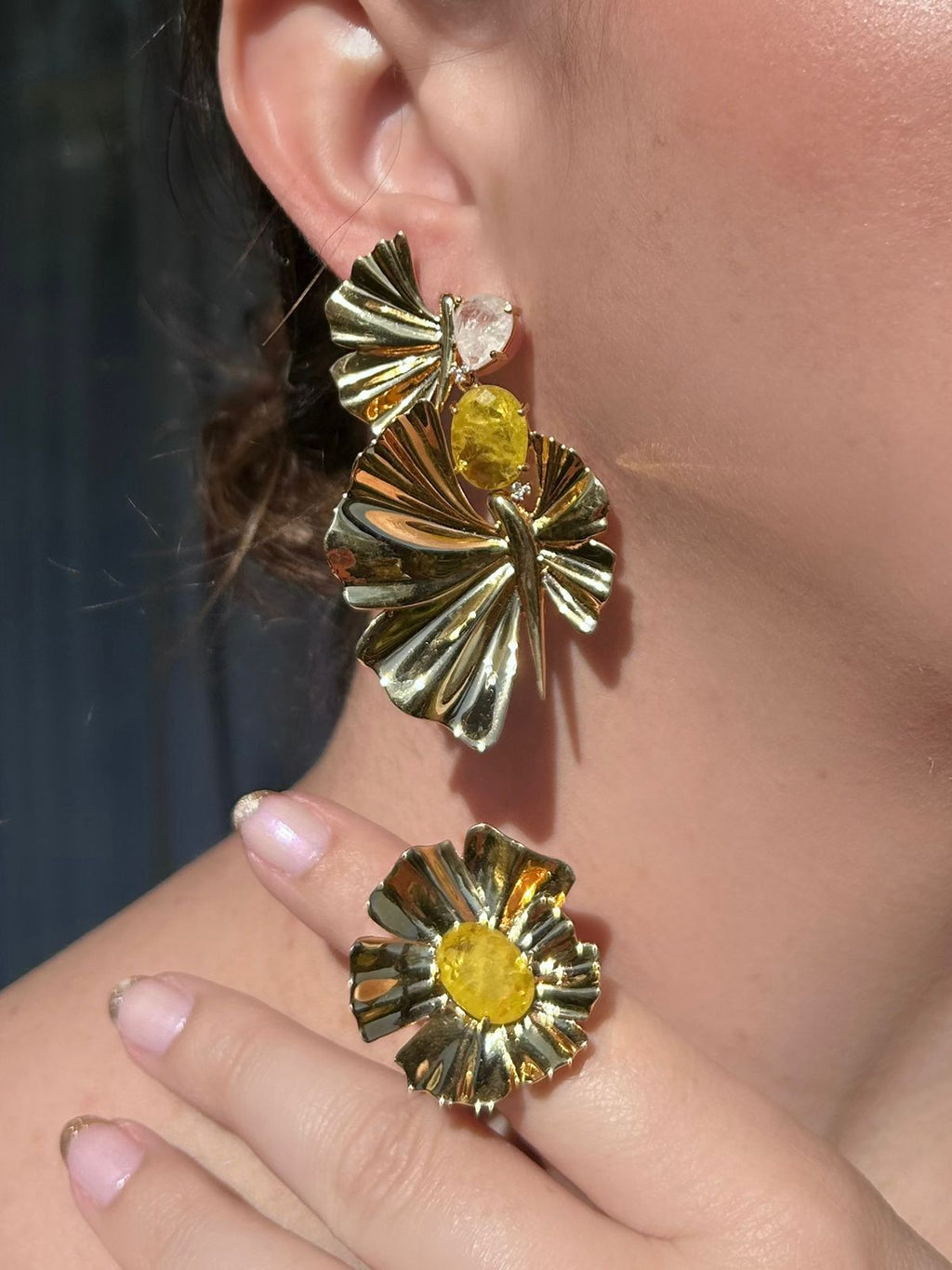 Conjunto Brinco e Anel Butterfly Yellow