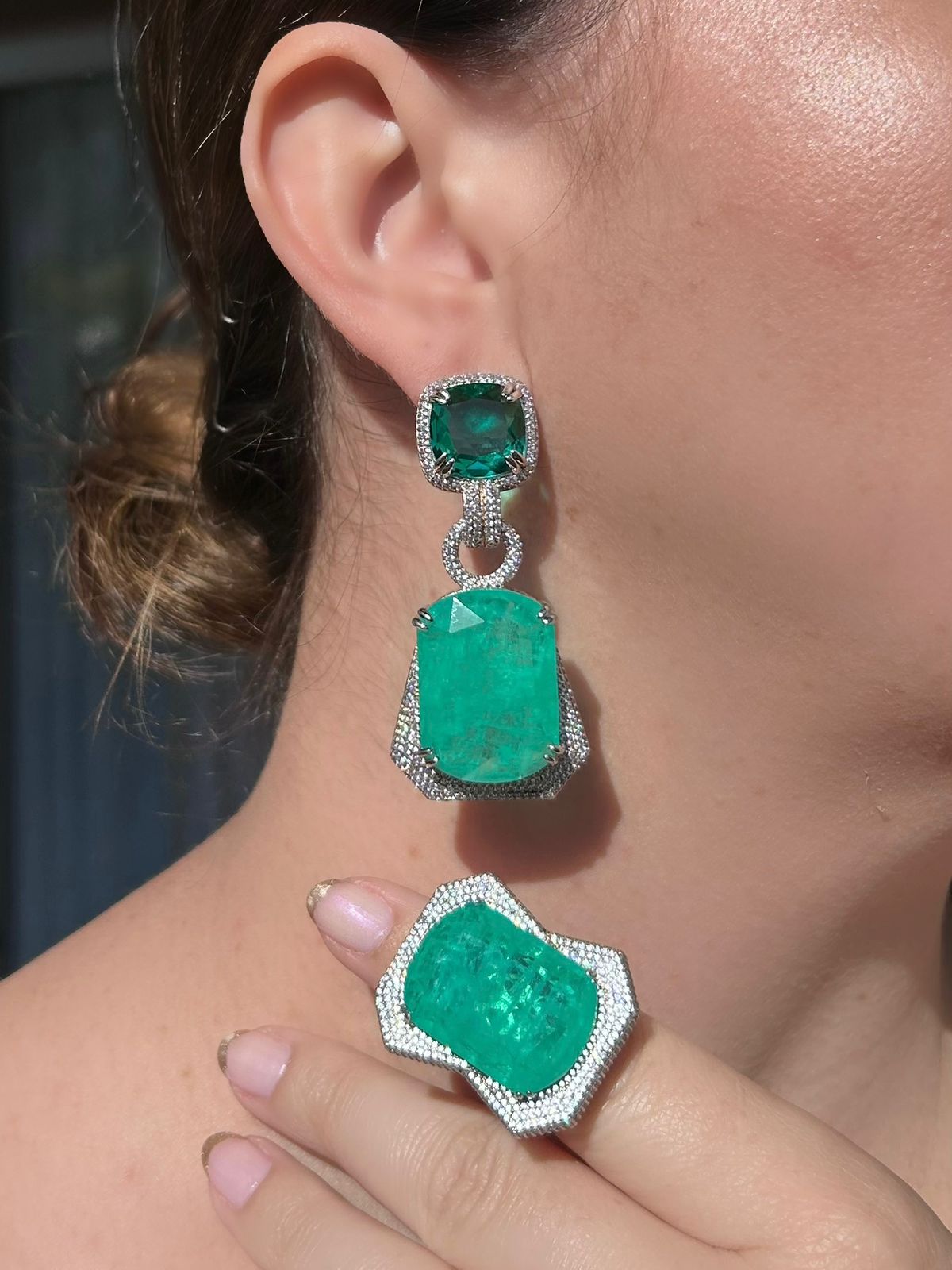 Conjunto Brinco e Anel  Luxo Turmalina