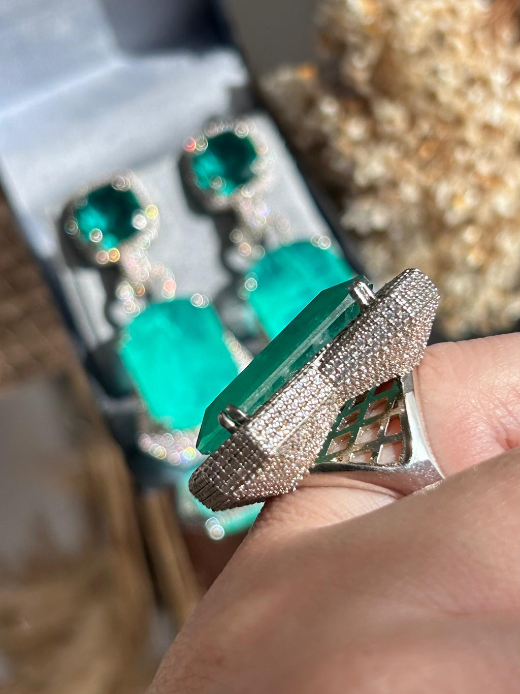 Conjunto Brinco e Anel  Luxo Turmalina