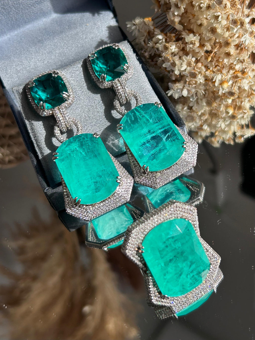 Conjunto Brinco e Anel  Luxo Turmalina