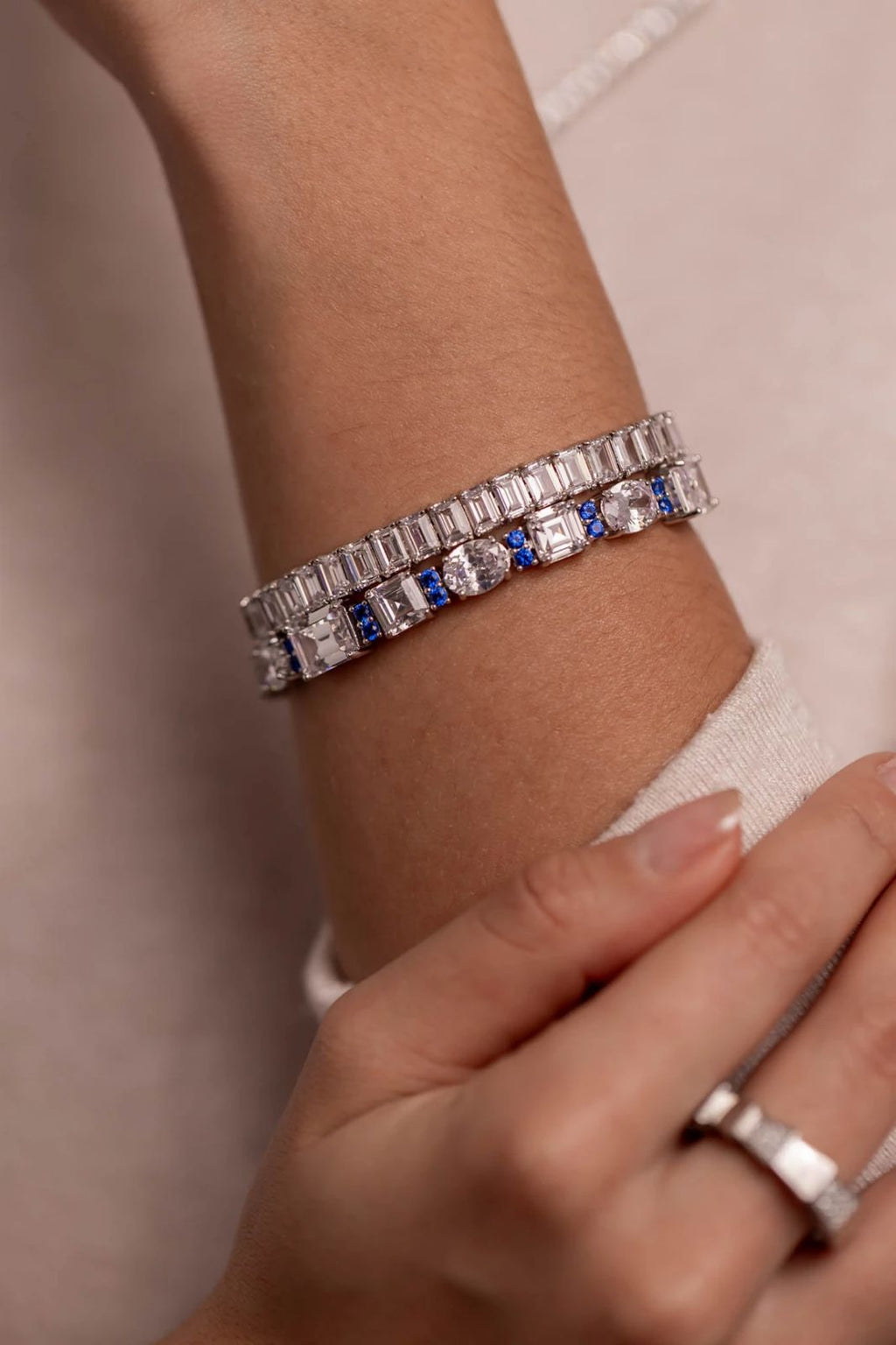 Pulseira Riviera Oval e Retangula GG detalhes Azul Safira