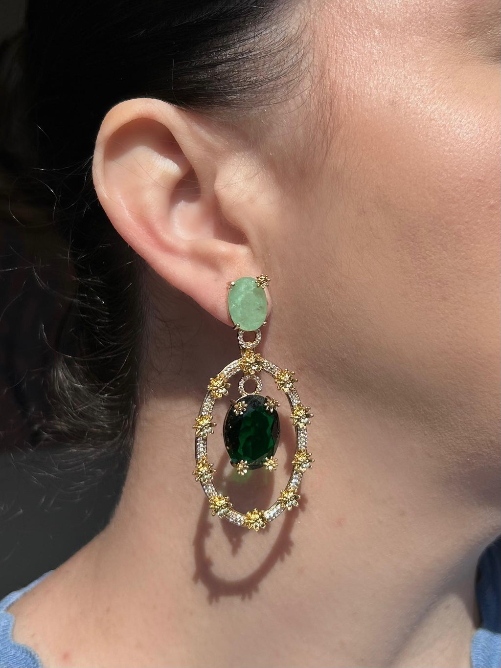 Brinco e Flores do Oriente Esmeralda e Turmalina Verde