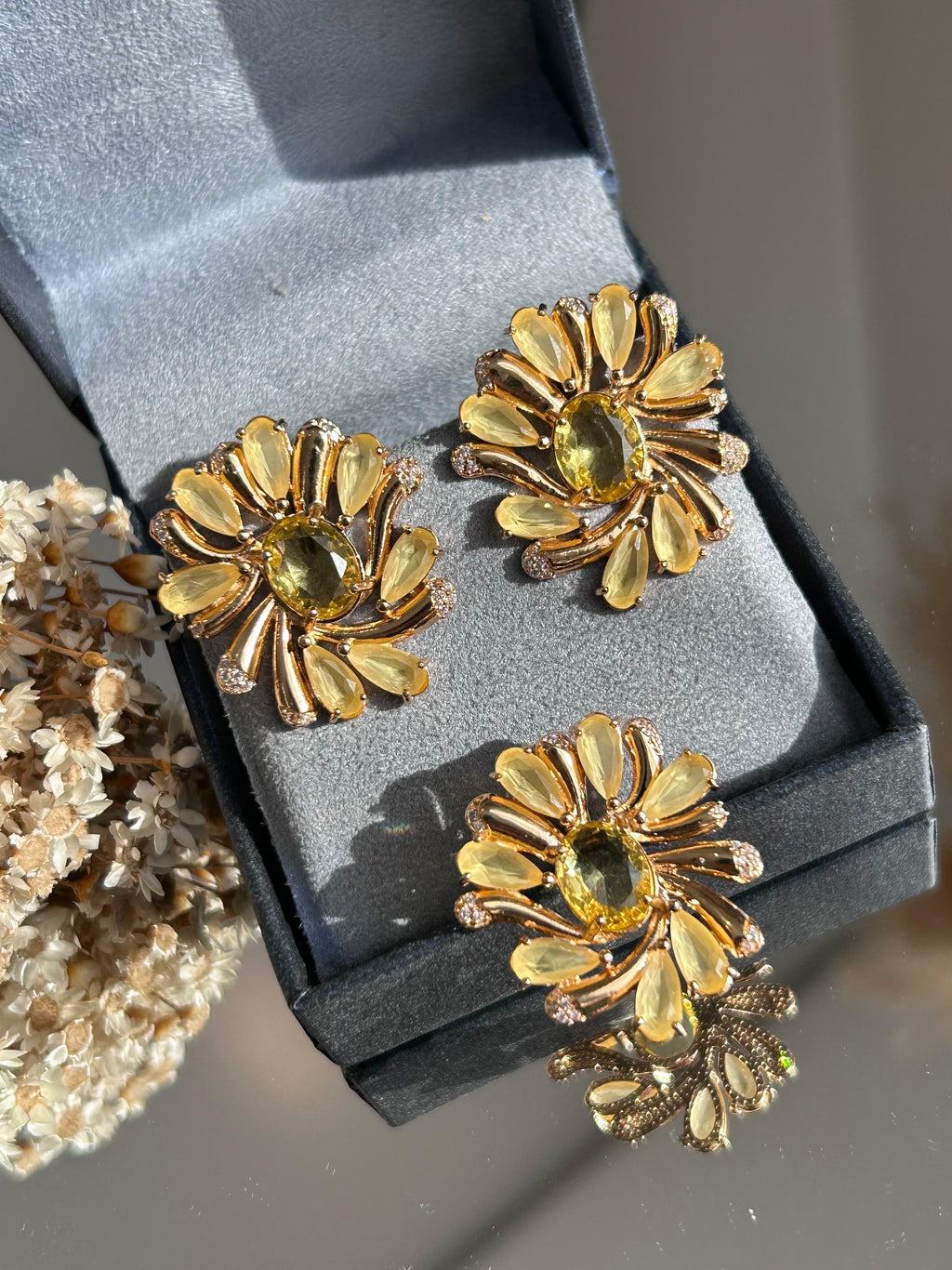 Conjunto de Brinco e Pingente Fancy Yellow