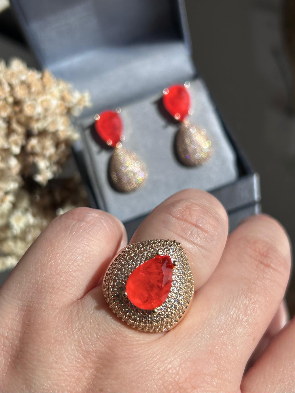 Conjunto Brinco e Anel Gota Tangerina