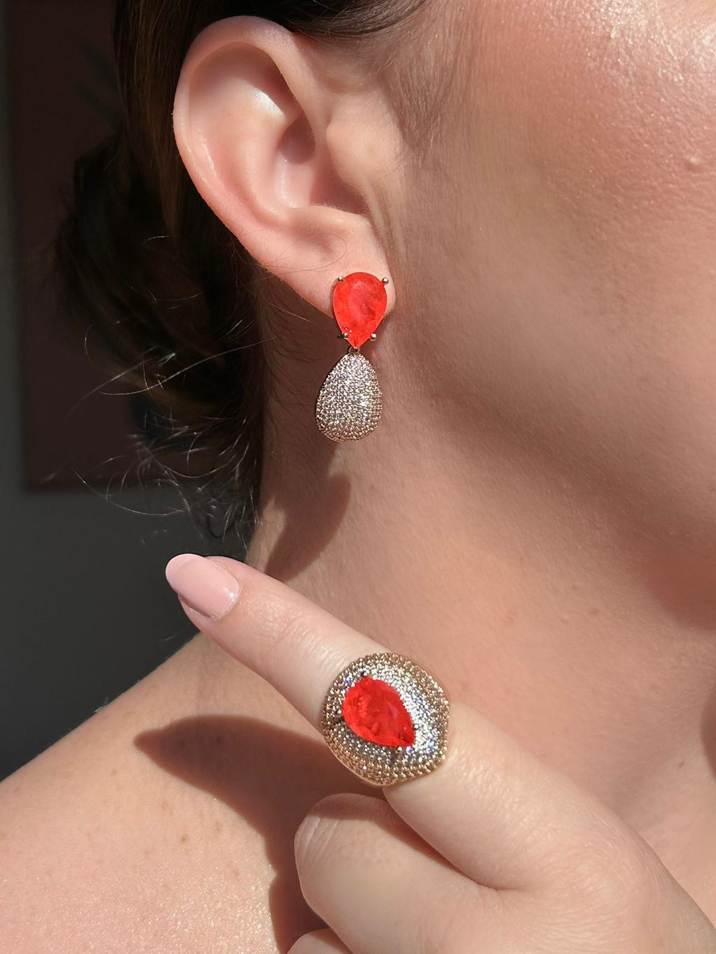 Conjunto Brinco e Anel Gota Tangerina