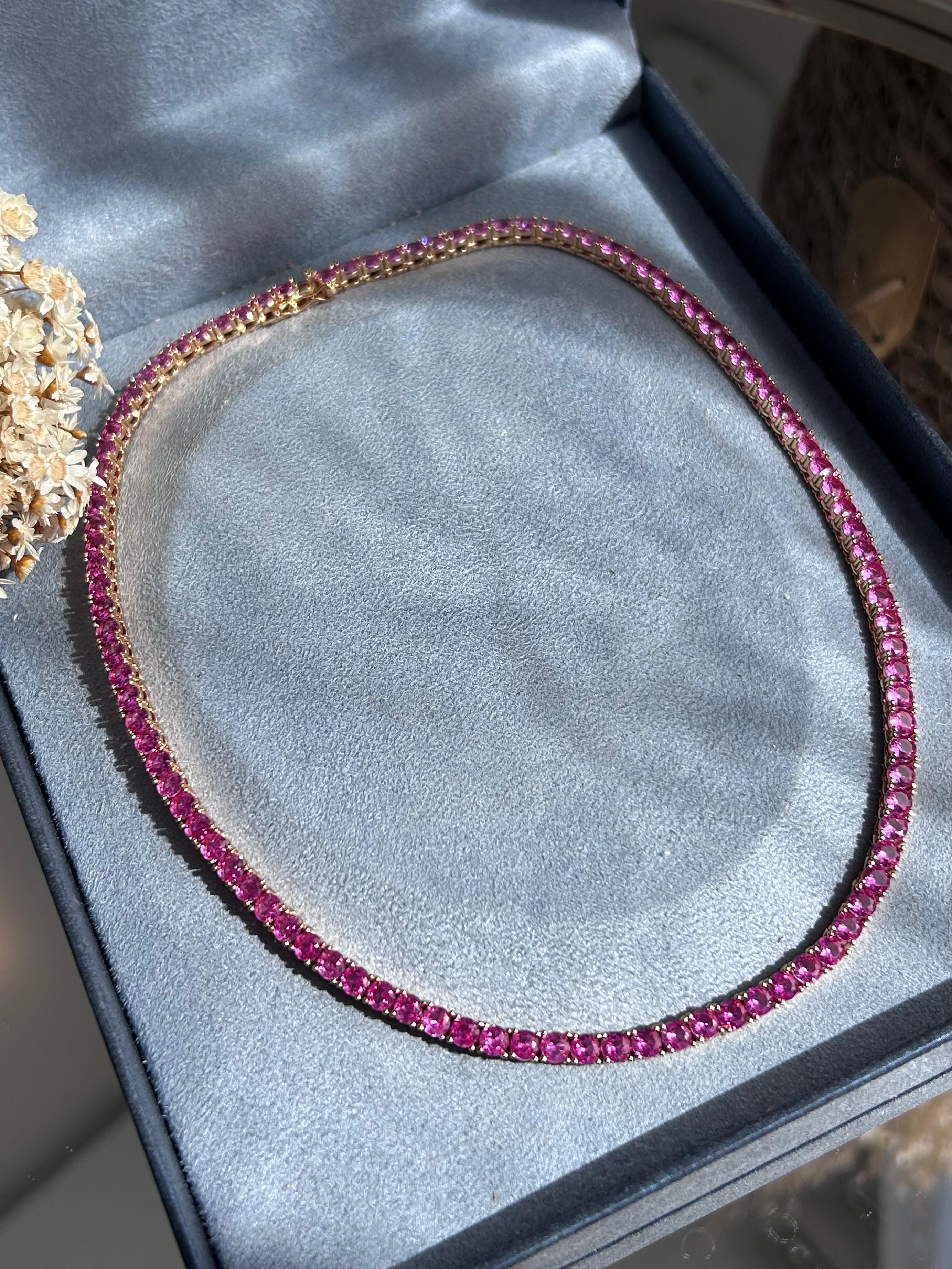 Colar Riviera 4 Garras Safira Rosa/Pink