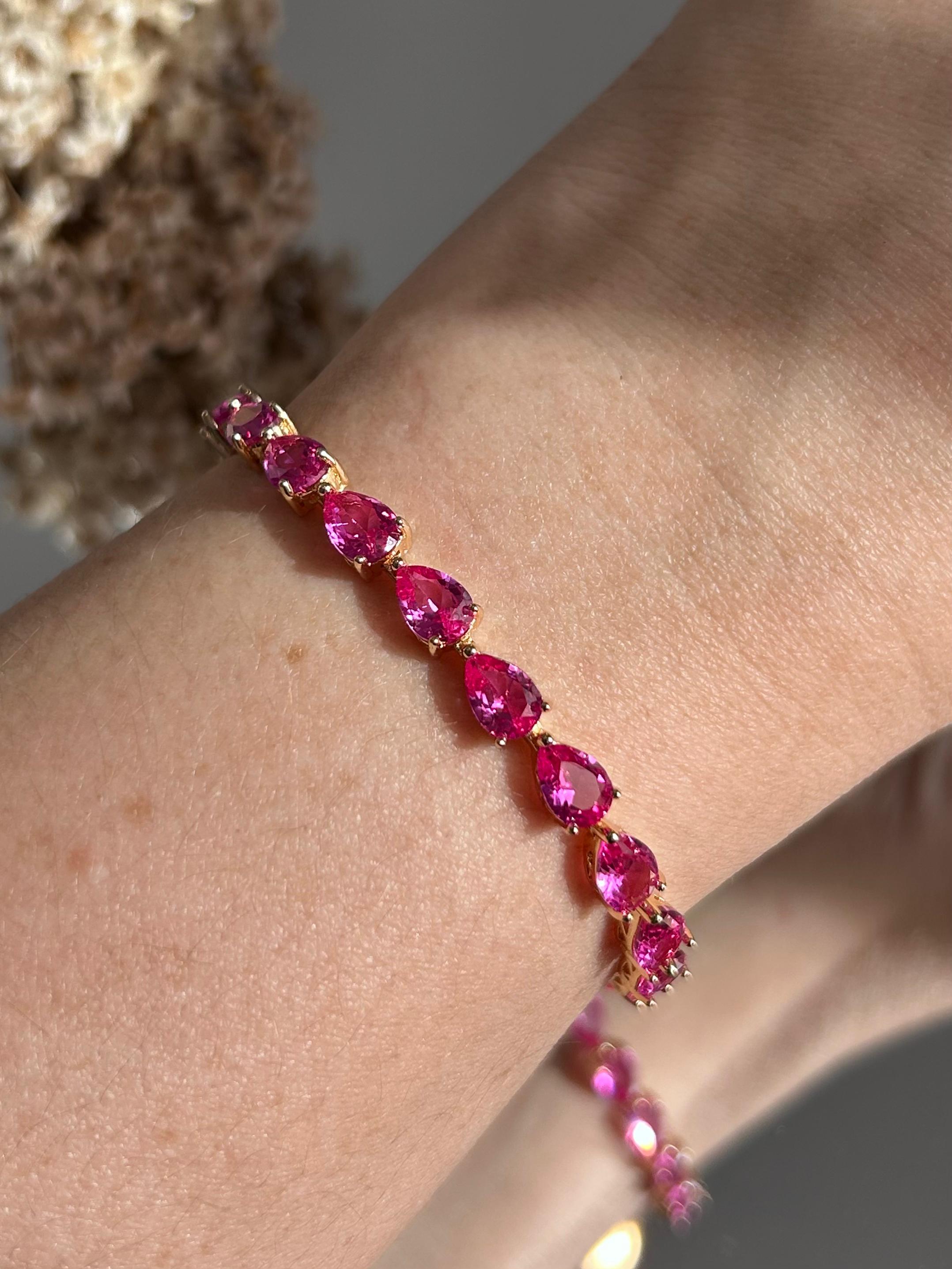 Pulseira Riviera Gotas Safira Rosa/Pink Dourado