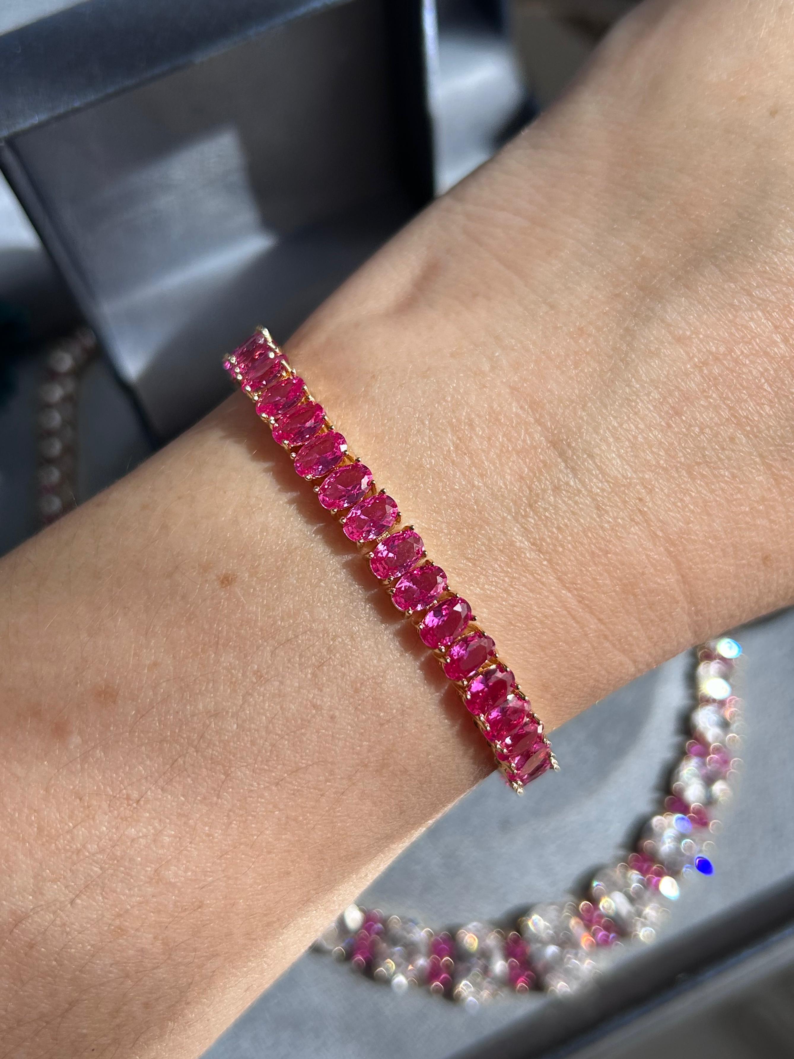 Pulseira Riviera Oval Safira Rosa/pink Dourada