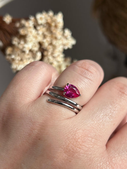 Anel 3 Voltas Gota Safira Rosa/Pink