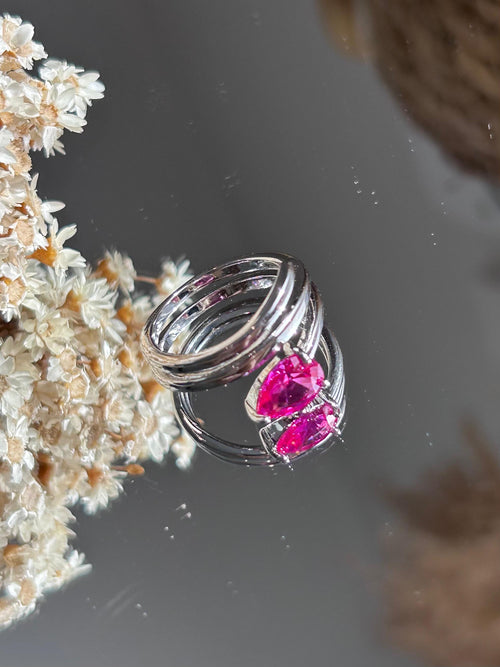 Anel 3 Voltas Gota Safira Rosa/Pink