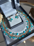 Conjunto Brinco e Colar Ramos Turmalina Azul Dourado