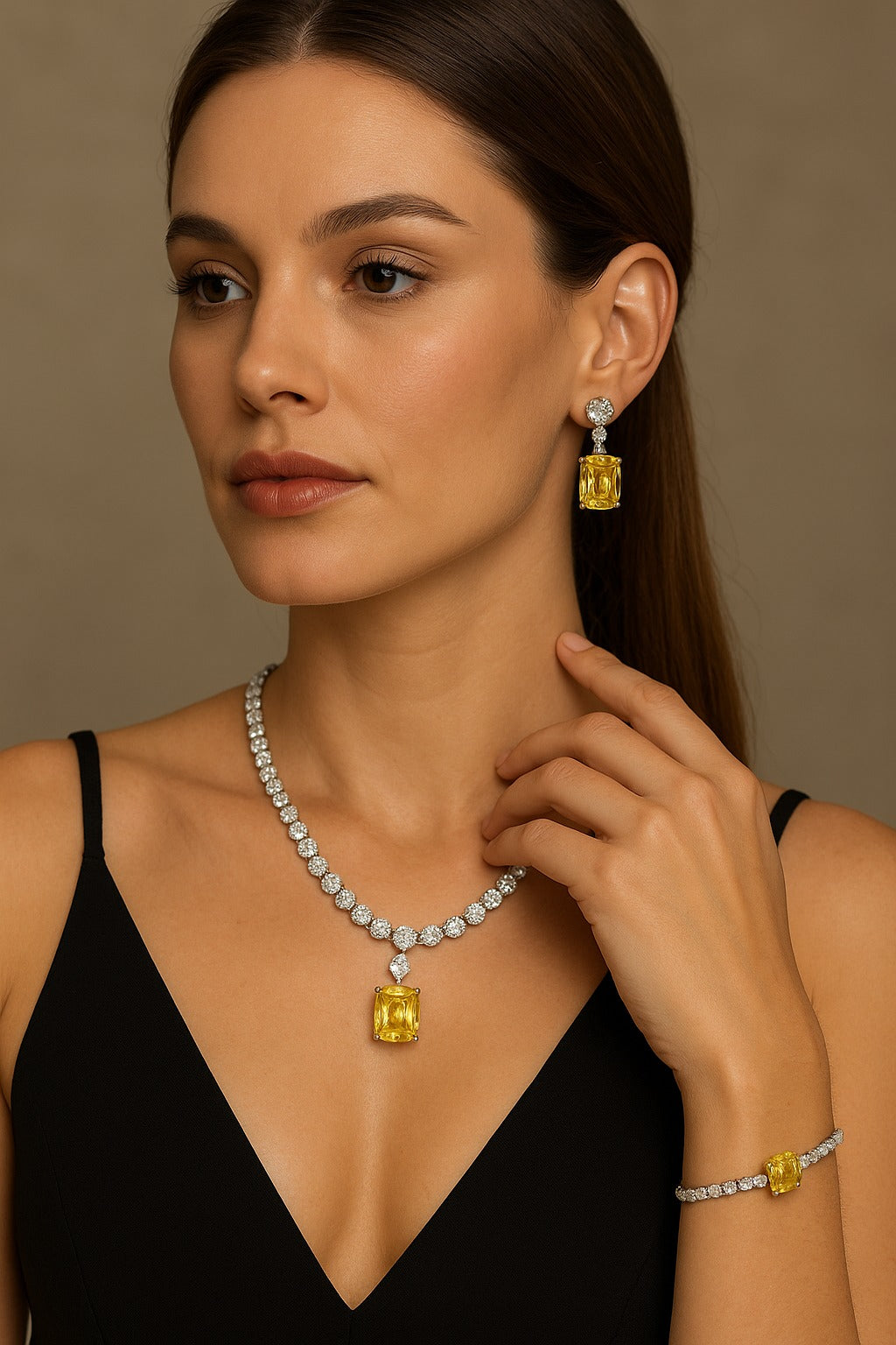 Conjunto Brinco e Colar Charlote Fancy Yellow