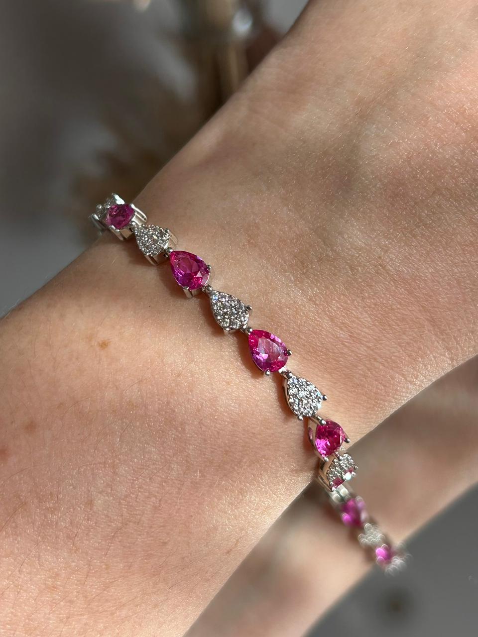 Pulseira Riviera Gotas Mesclada Safira Rosa/Pink