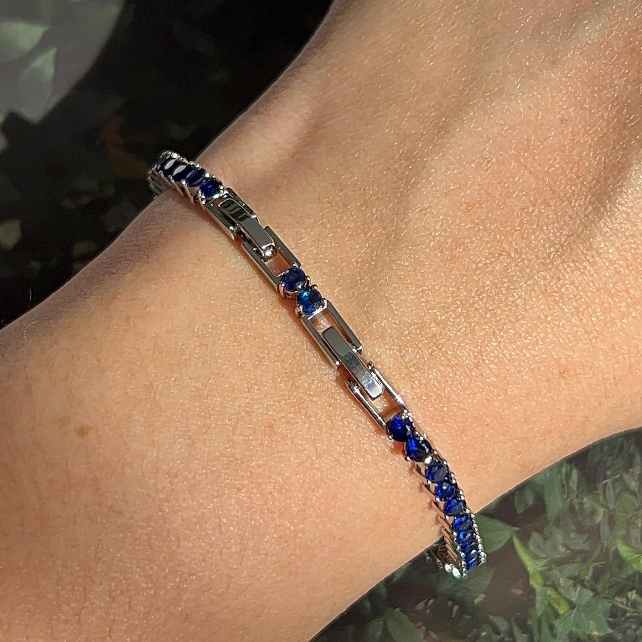 Pulseira Riviera 3 Garras Safira Azul Ródio Branco