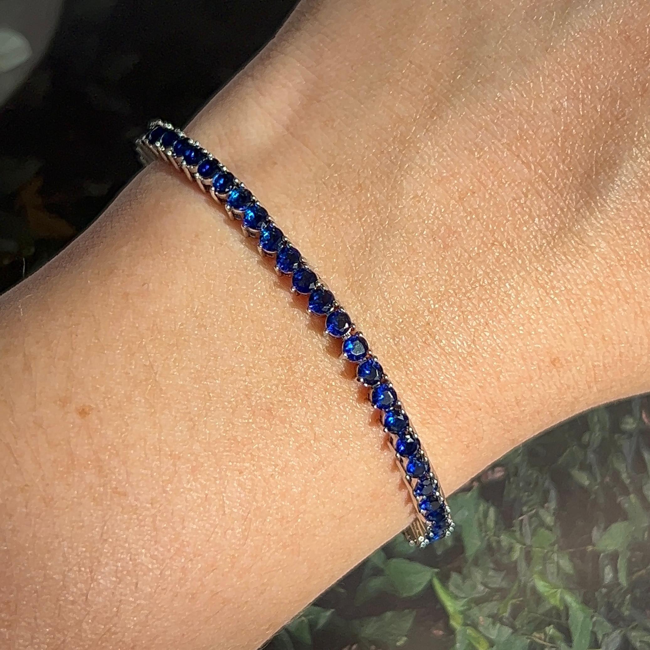 Pulseira Riviera 3 Garras Safira Azul Ródio Branco