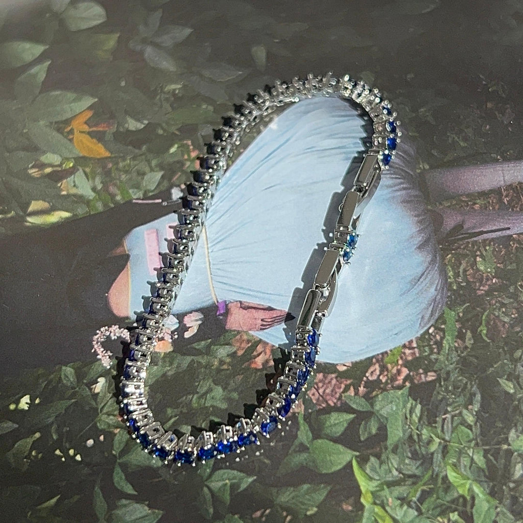 Pulseira Riviera 3 Garras Safira Azul Ródio Branco