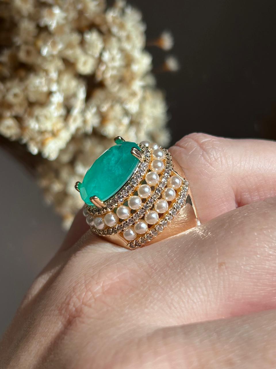 Anel Turmalina Detalhes Pérola