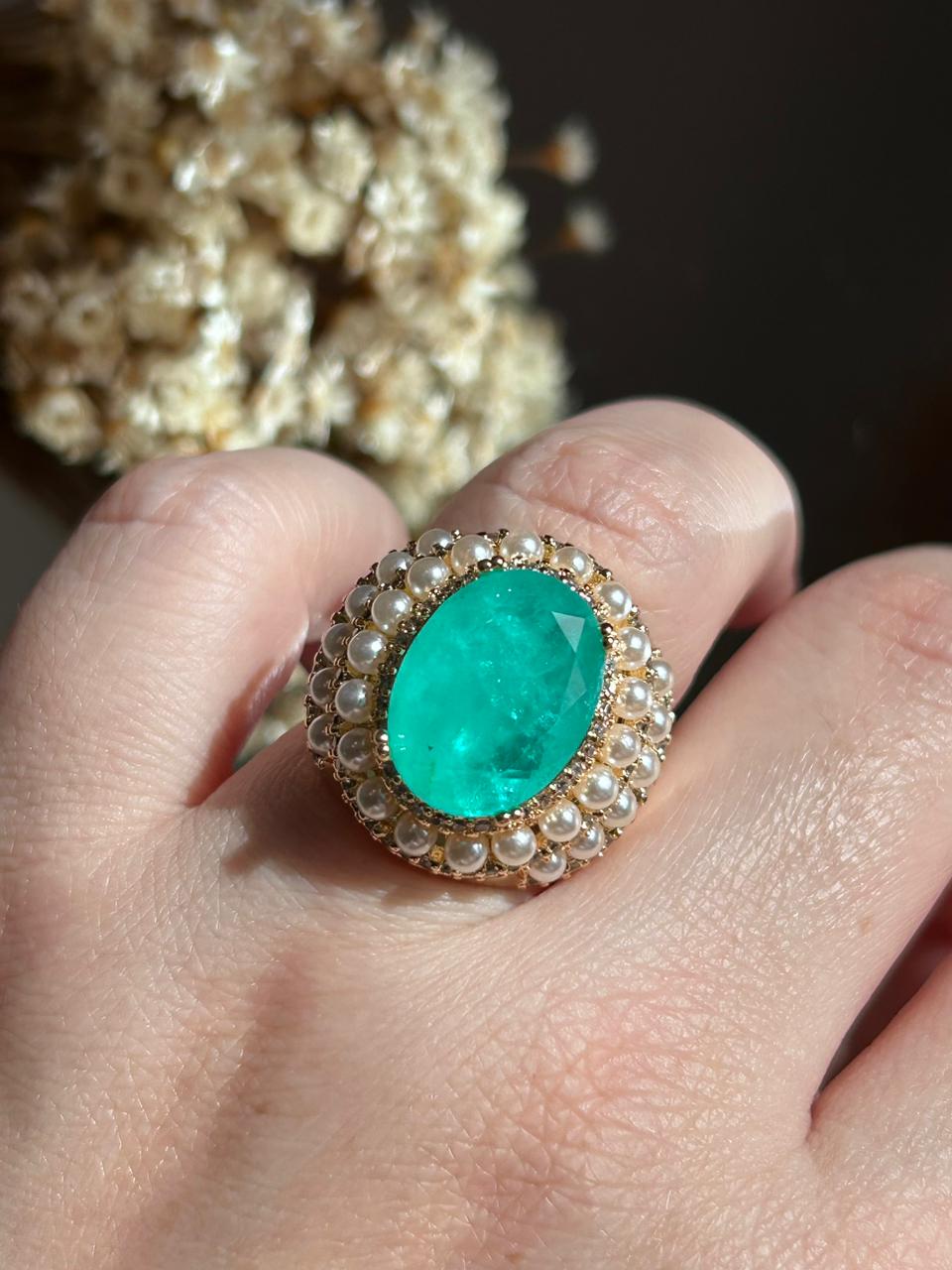 Anel Turmalina Detalhes Pérola