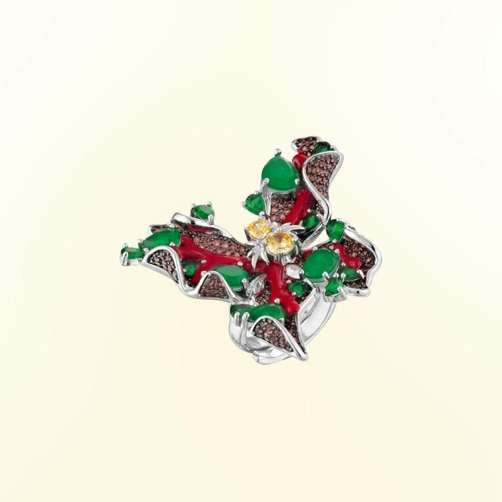 Conjunto Brinco e Anel Borboleta Verde Esmeralda