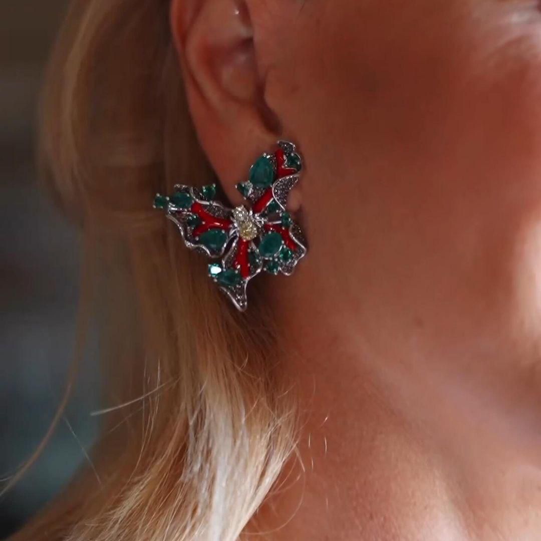 Conjunto Brinco e Anel Borboleta Verde Esmeralda
