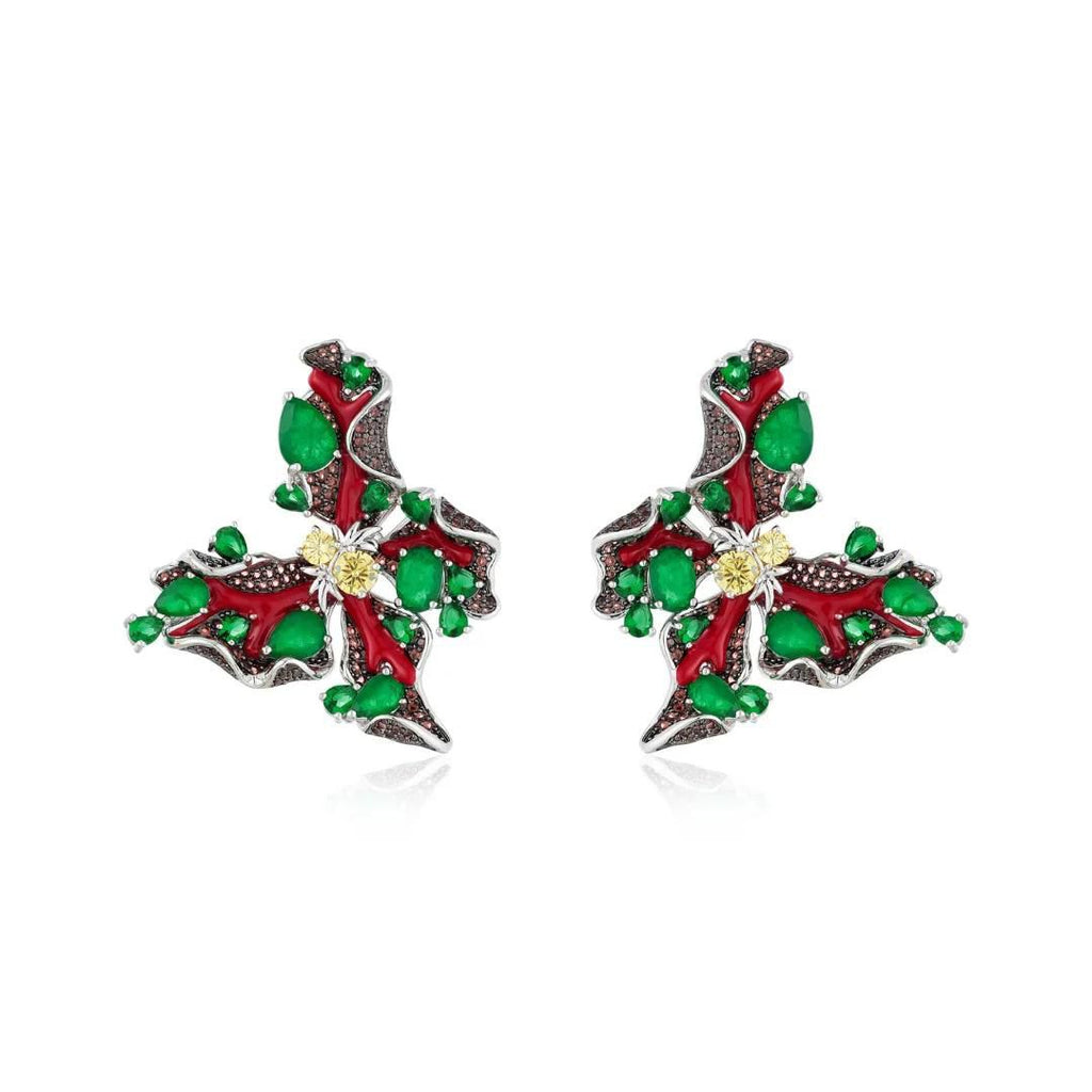 Conjunto Brinco e Anel Borboleta Verde Esmeralda